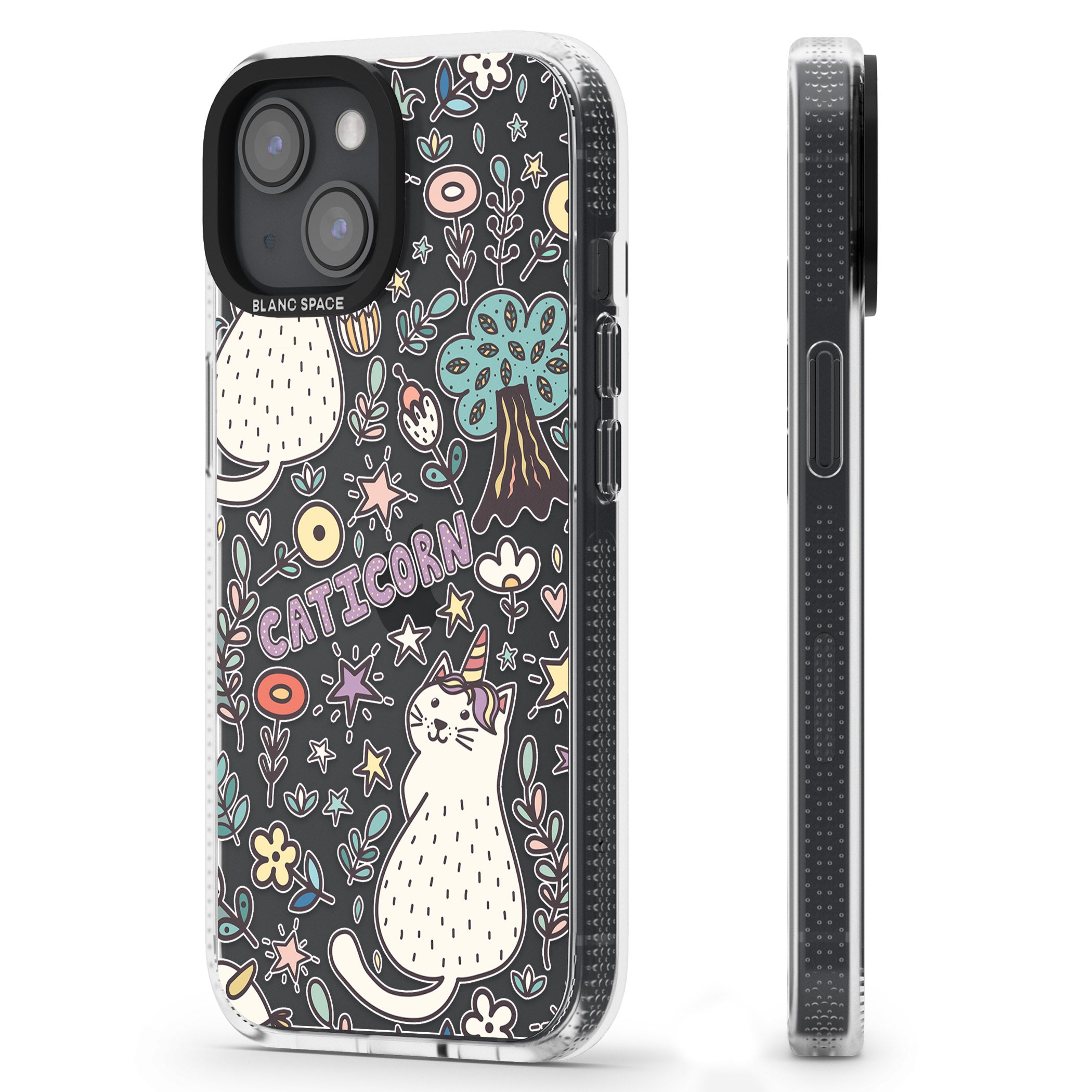 Caticorn pattern iPhone 15 / 14 / 13 Clear Case Impact Air - Blanc Space