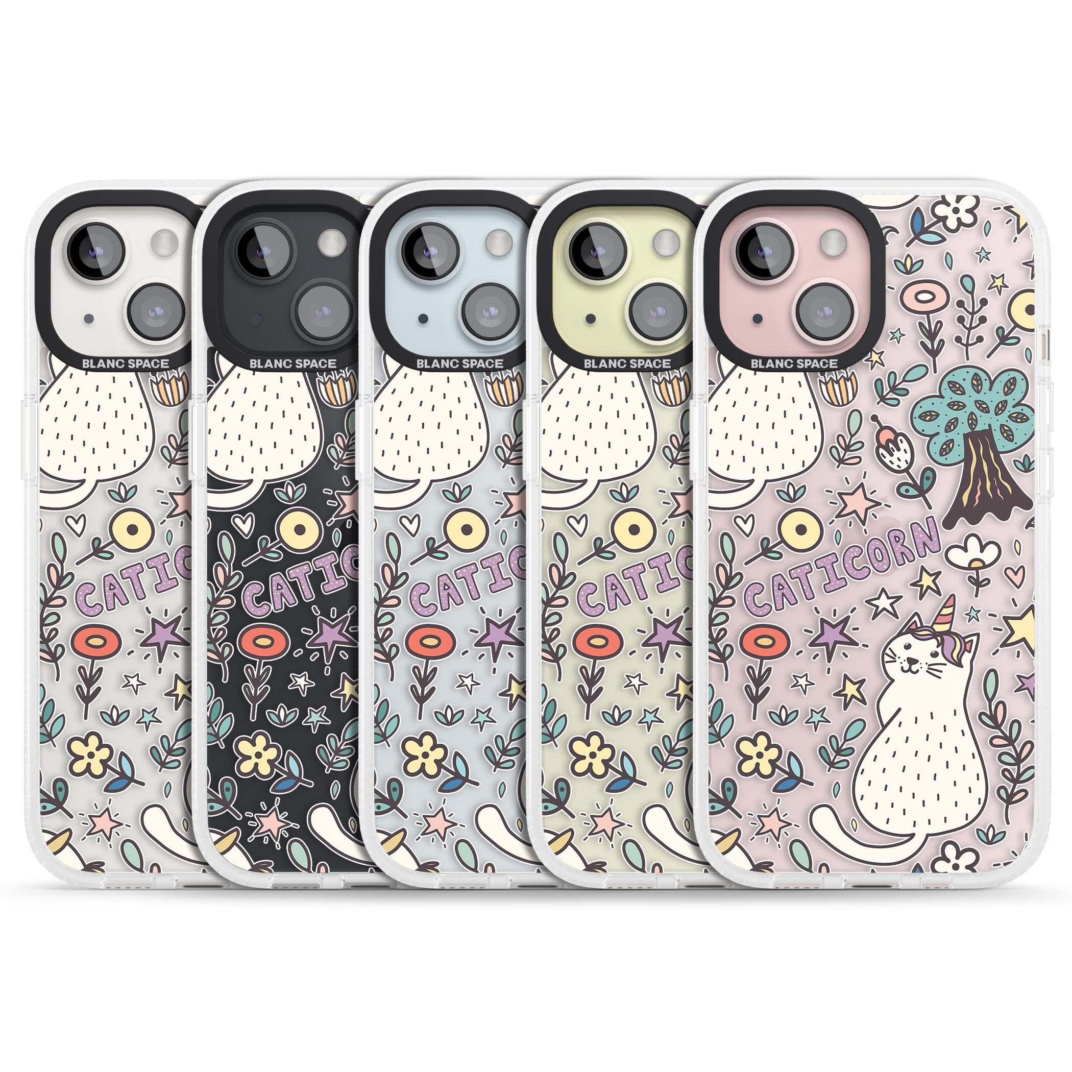 Caticorn pattern iPhone 15 / 14 / 13 Clear Case Impact Air - Blanc Space