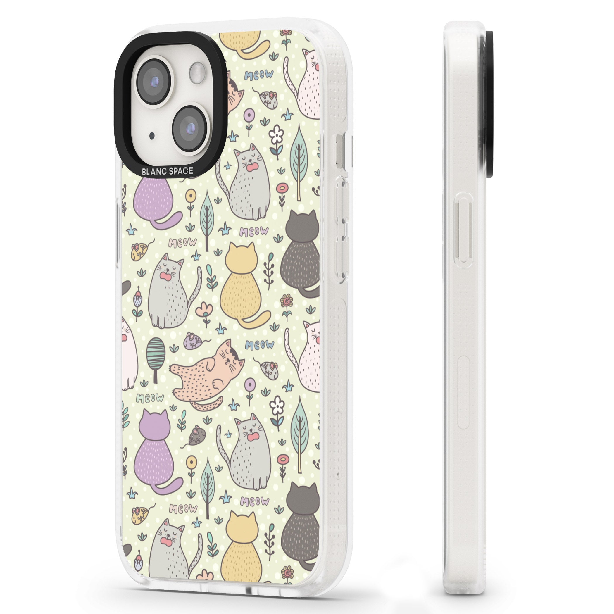 Cat Pattern Cream iPhone 15 / 14 / 13 Clear Case Impact Air - Blanc Space