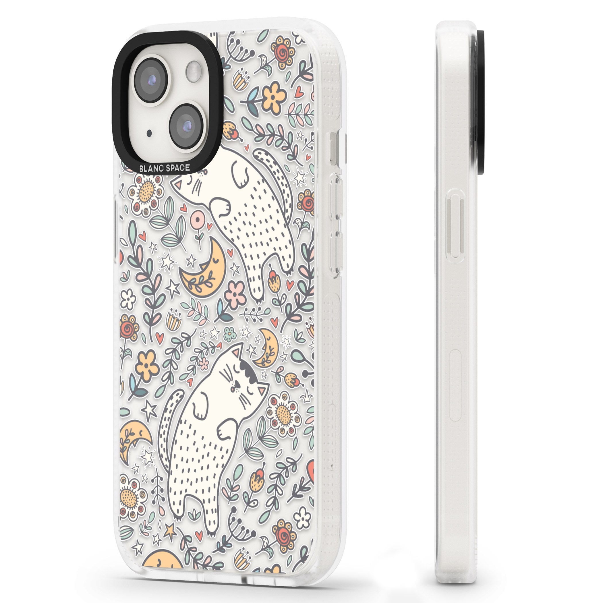 Sleeping Cat Pattern iPhone 15 / 14 / 13 Clear Case Impact Air - Blanc Space