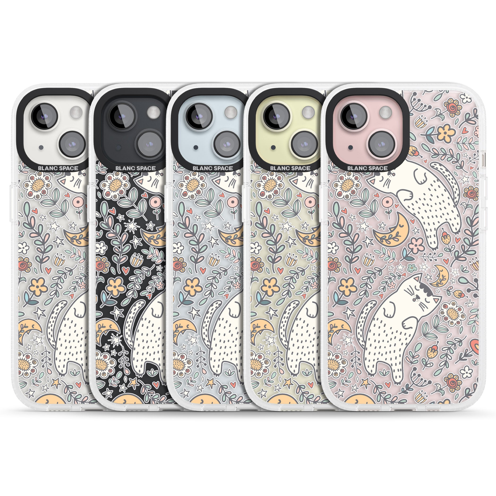 Sleeping Cat Pattern iPhone 15 / 14 / 13 Clear Case Impact Air - Blanc Space
