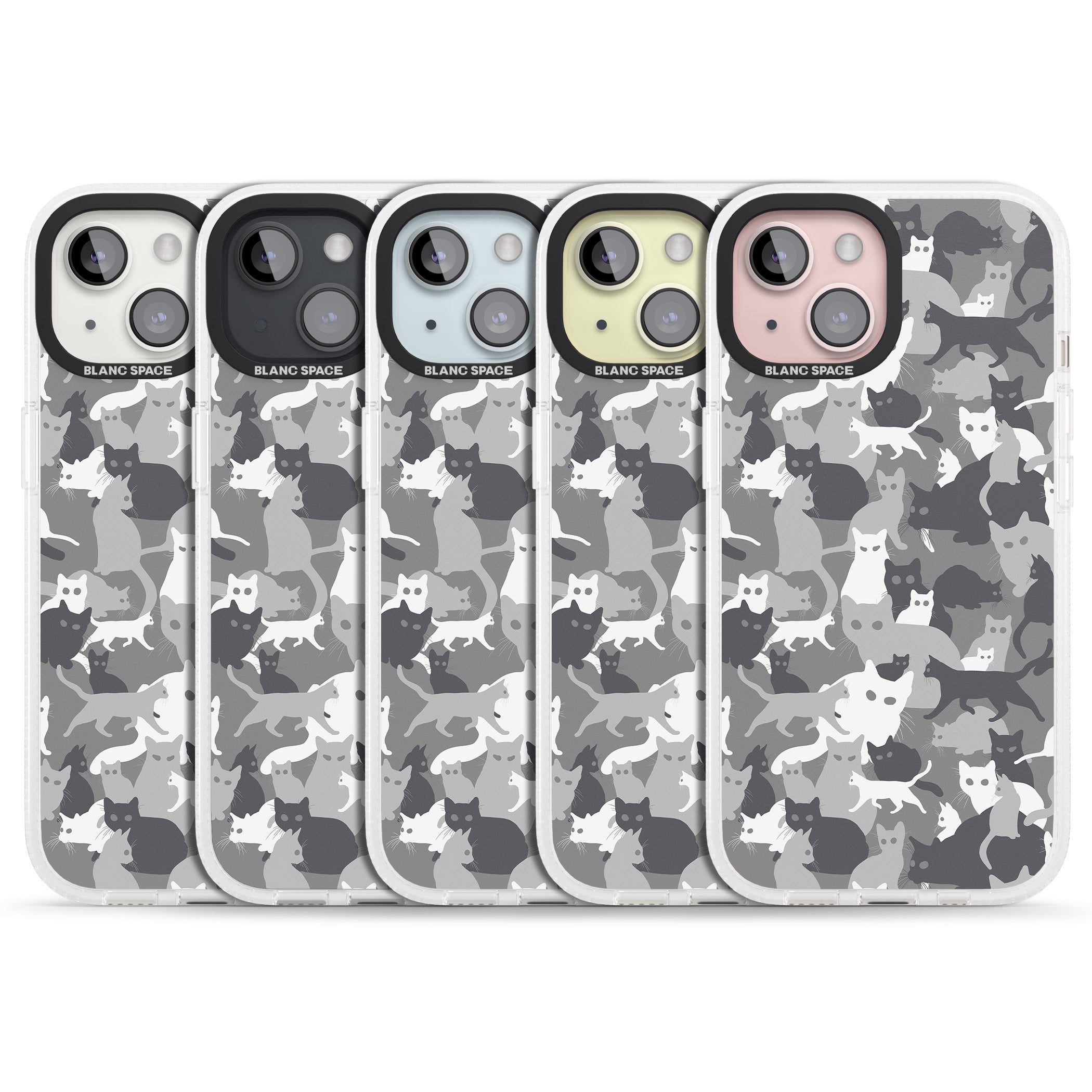 Dark Grey Cat Camouflage Pattern iPhone 15 / 14 / 13 Clear Case Impact Air - Blanc Space