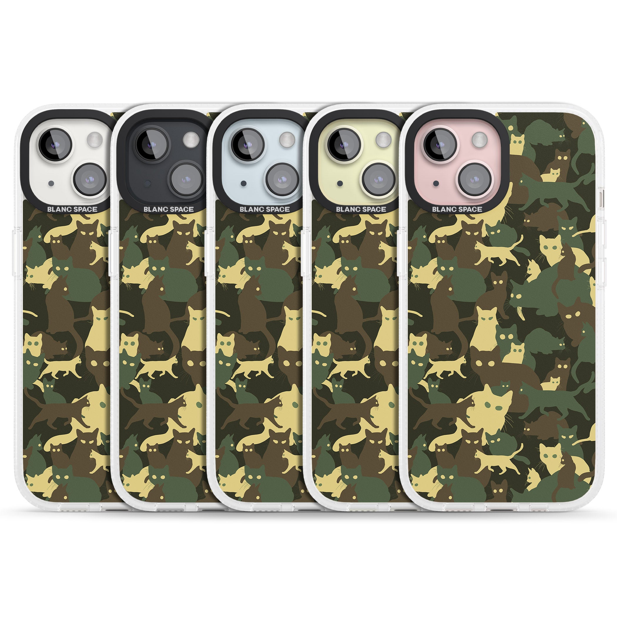 Forest Green Cat Camouflage Pattern iPhone 15 / 14 / 13 Clear Case Impact Air - Blanc Space