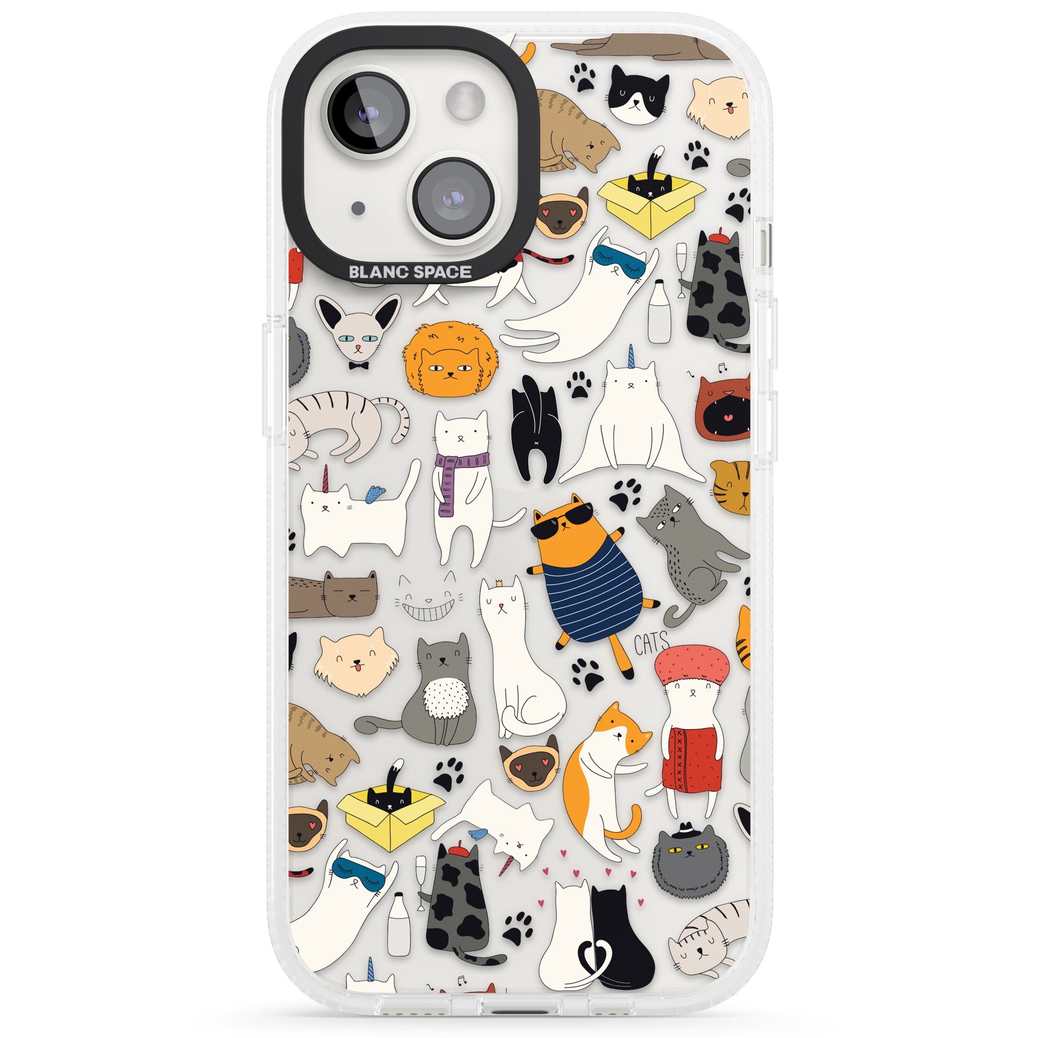 Cartoon Cat Collage iPhone 15 / 14 / 13 Clear Case Impact Air - Blanc Space