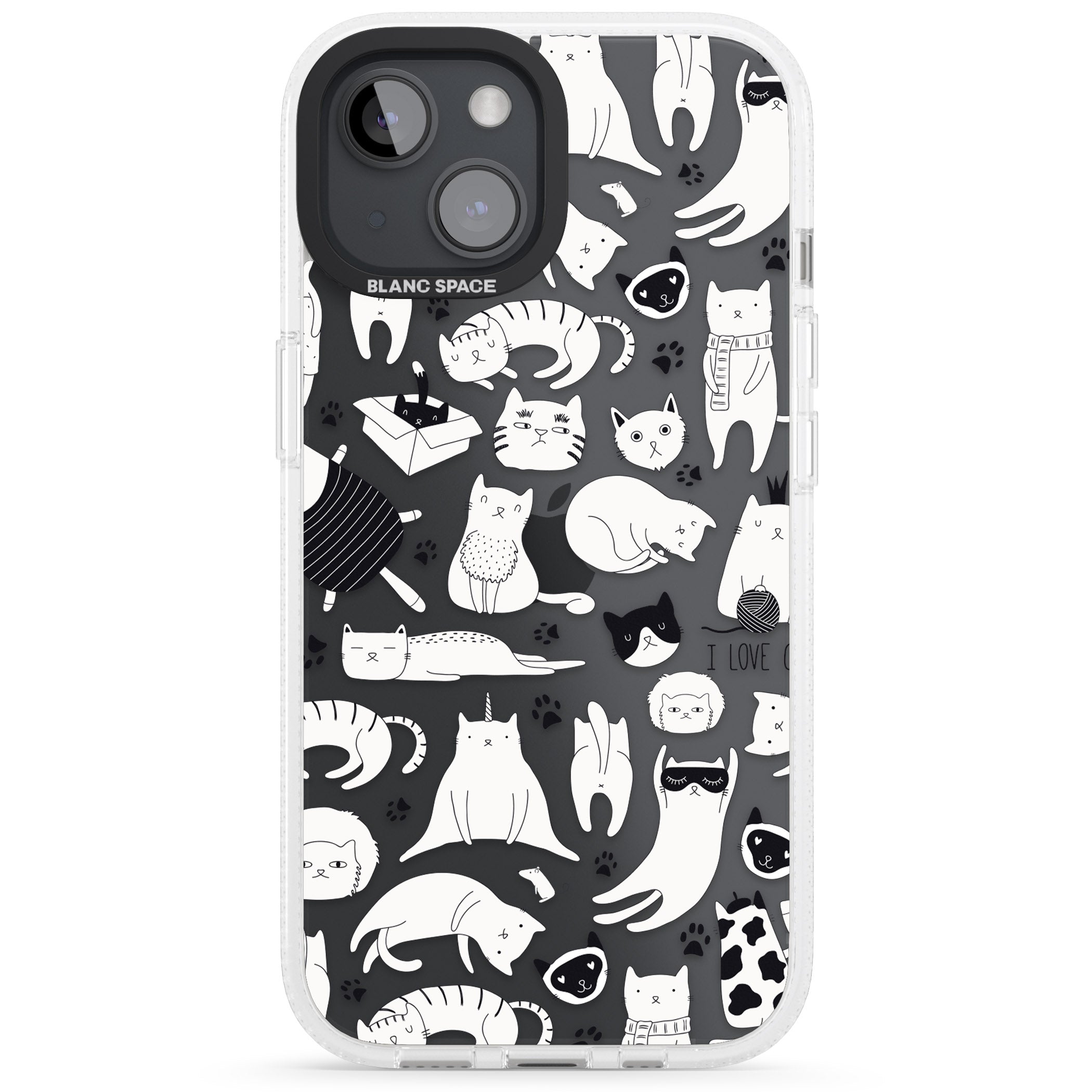 Cartoon Cat Collage - Black & White iPhone 15 / 14 / 13 Clear Case Impact Air - Blanc Space
