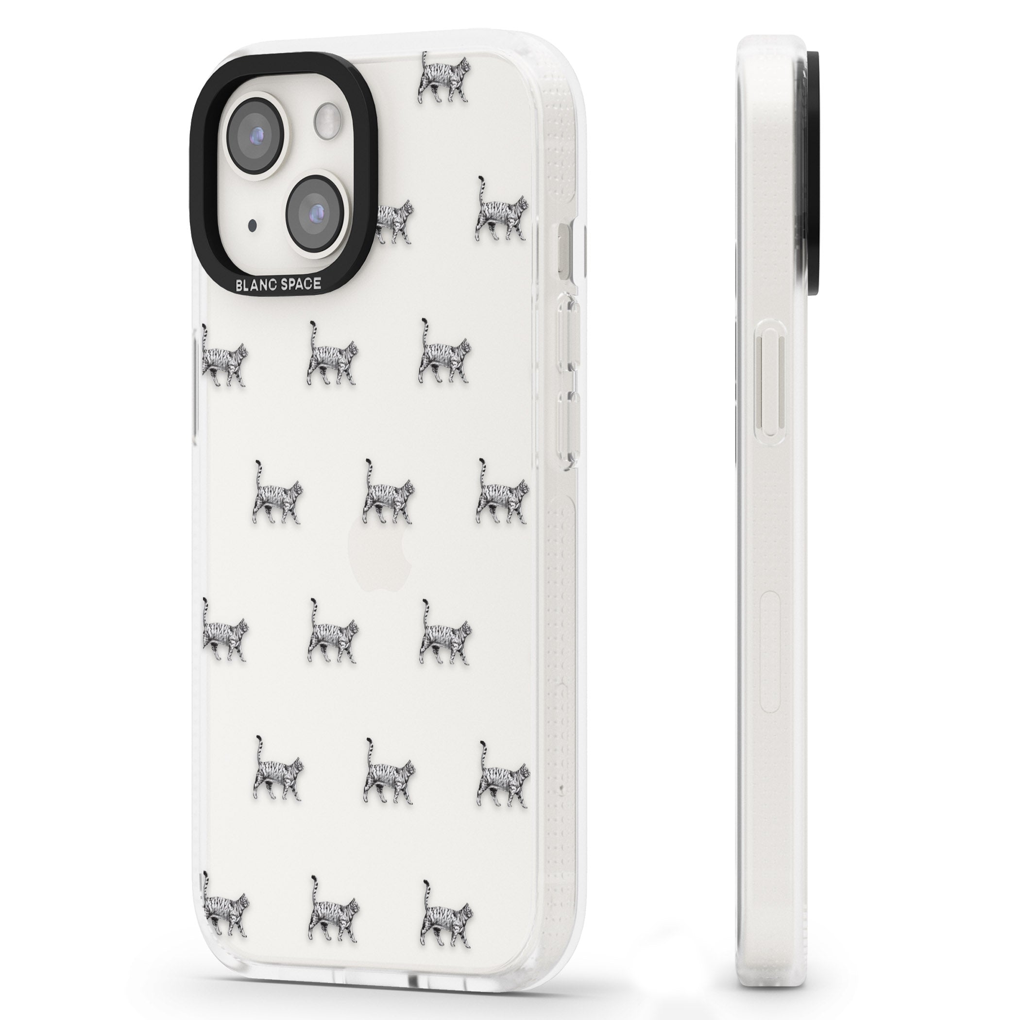 British Shorthair Cat Pattern iPhone 15 / 14 / 13 Clear Case Impact Air - Blanc Space