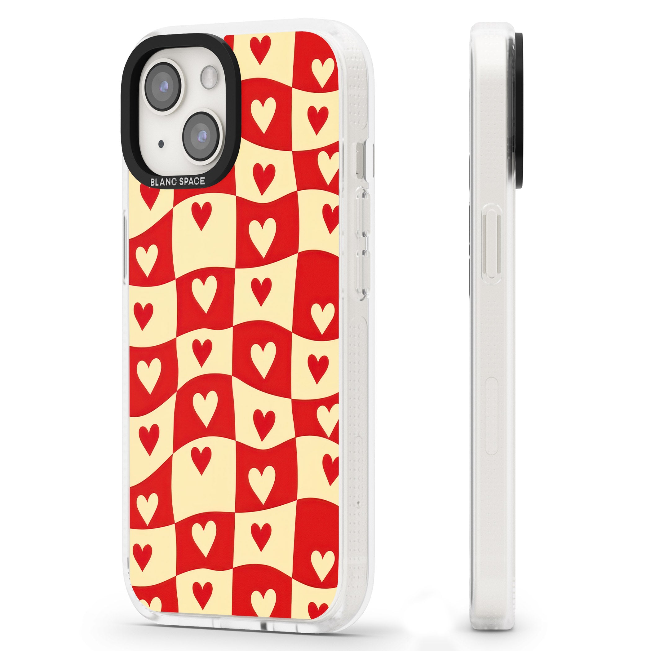 Red Wavy Checked & Hearts iPhone 15 / 14 / 13 Clear Case Impact Air - Blanc Space