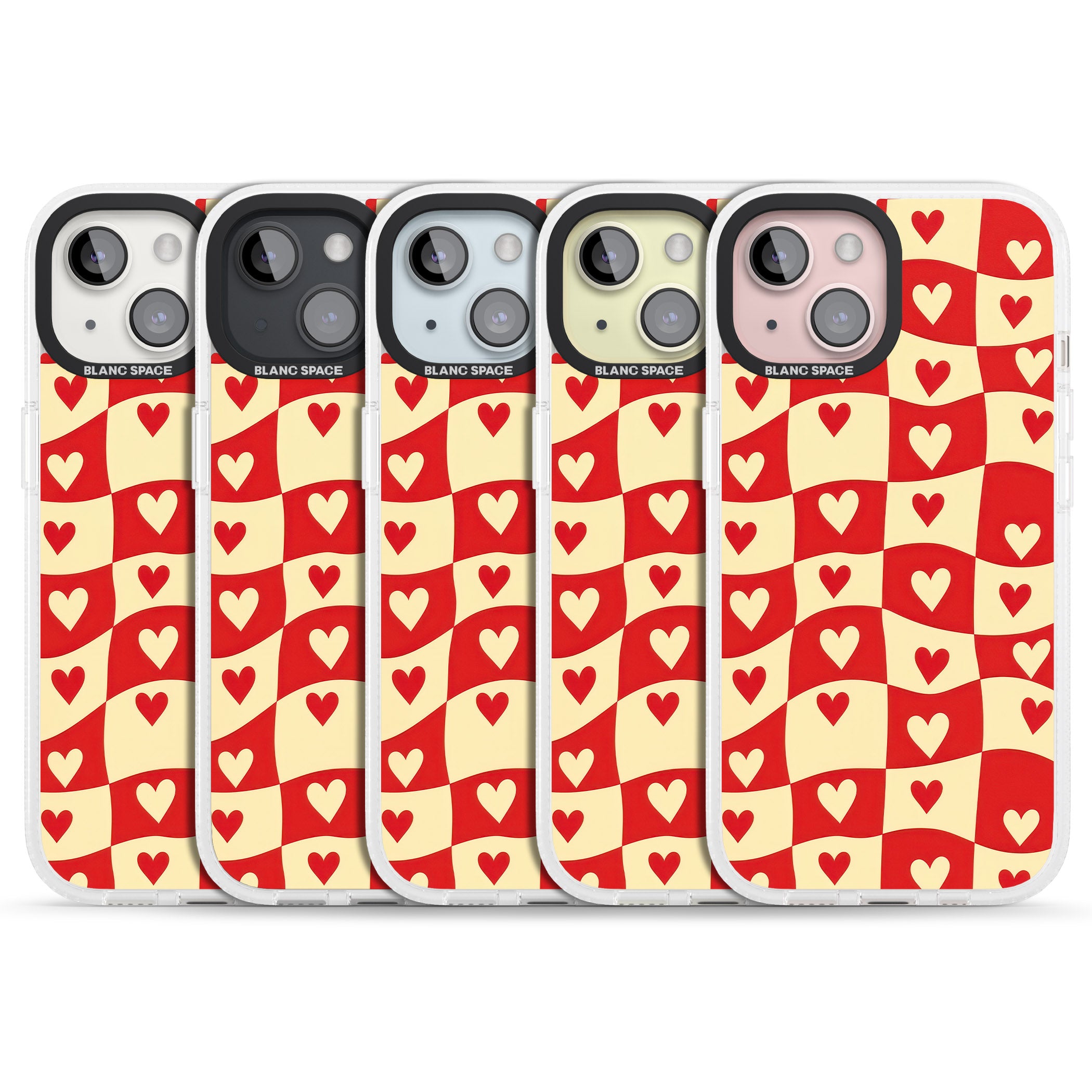 Red Wavy Checked & Hearts iPhone 15 / 14 / 13 Clear Case Impact Air - Blanc Space