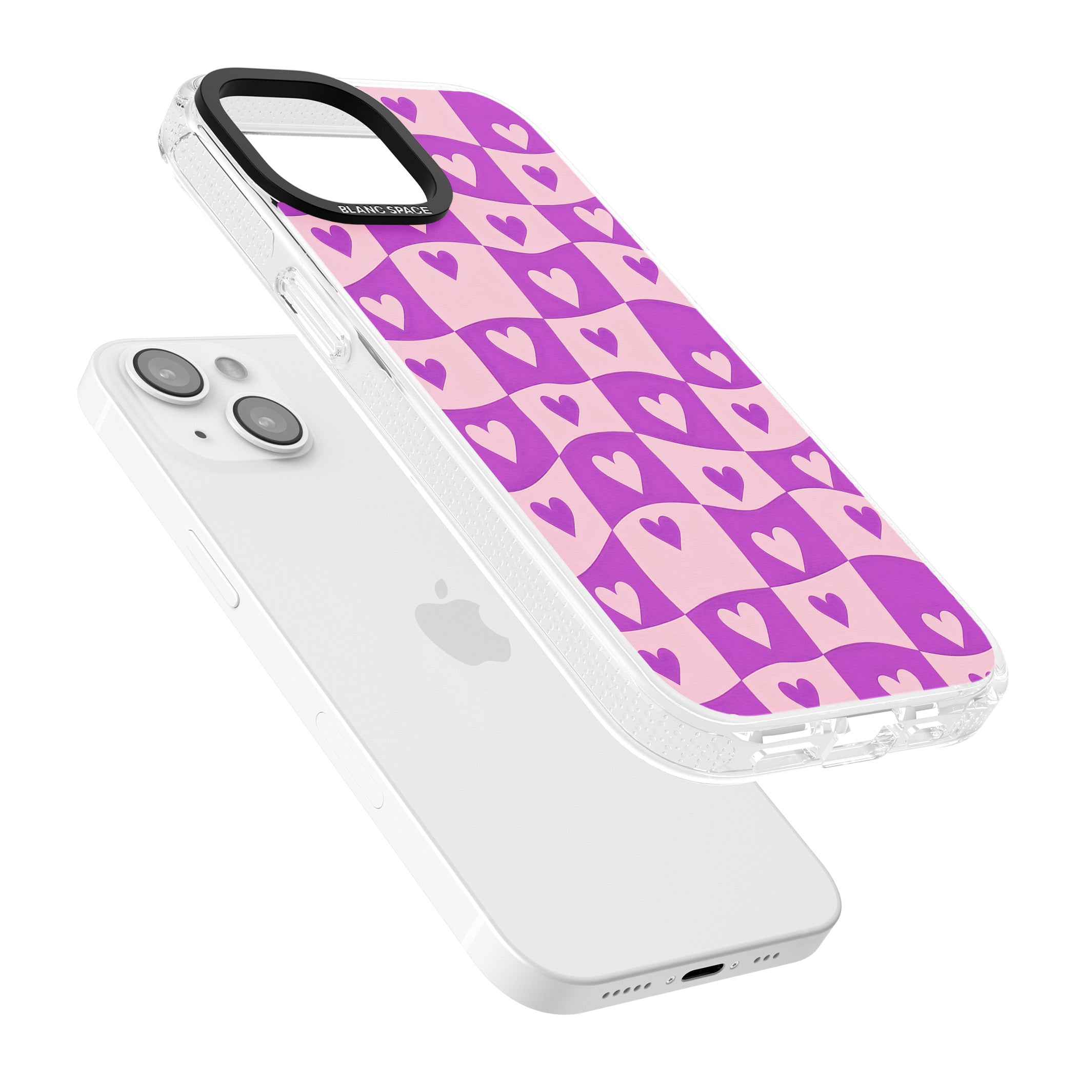 Purple Wavy Checked & Hearts iPhone 15 / 14 / 13 Clear Case Impact Air - Blanc Space