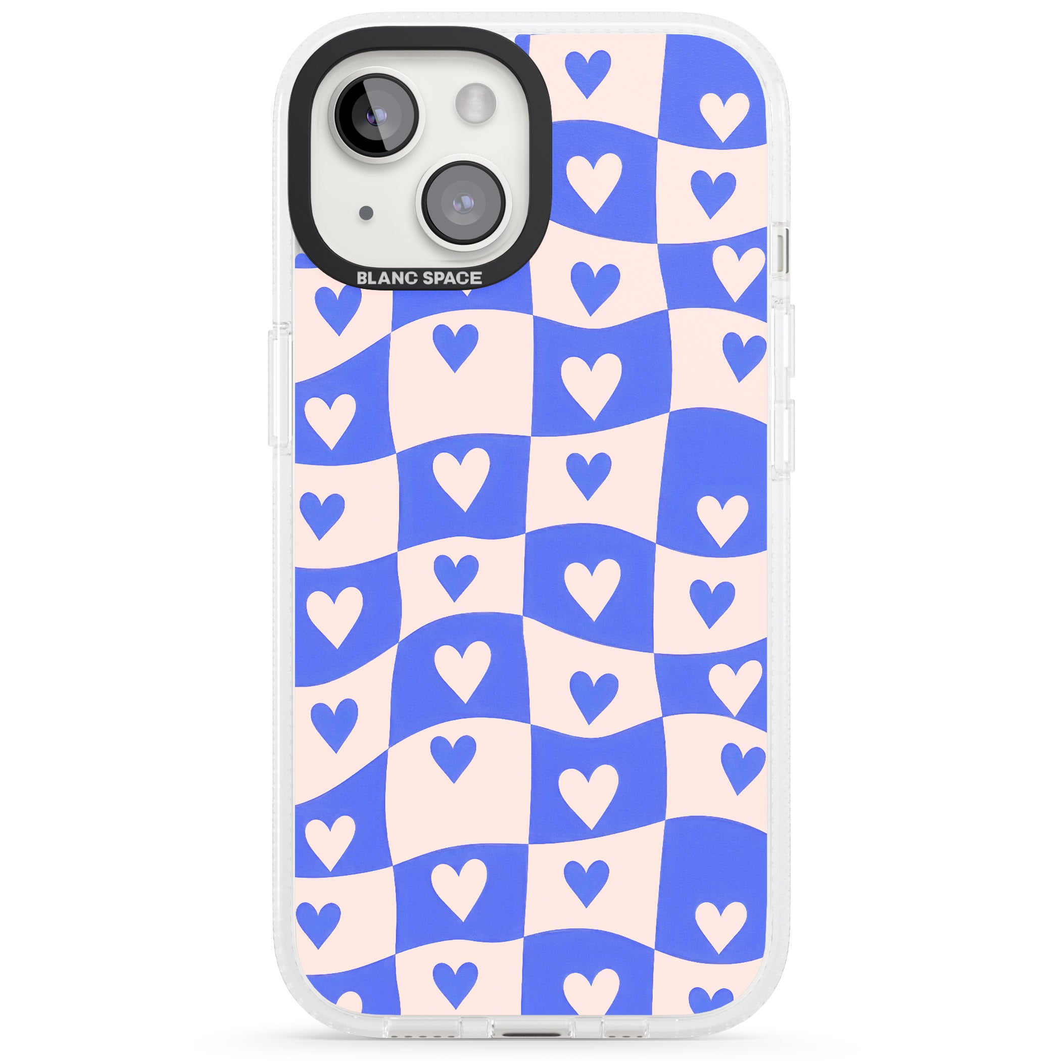 Blue Wavy Checked & Hearts iPhone 15 / 14 / 13 Clear Case Impact Air - Blanc Space