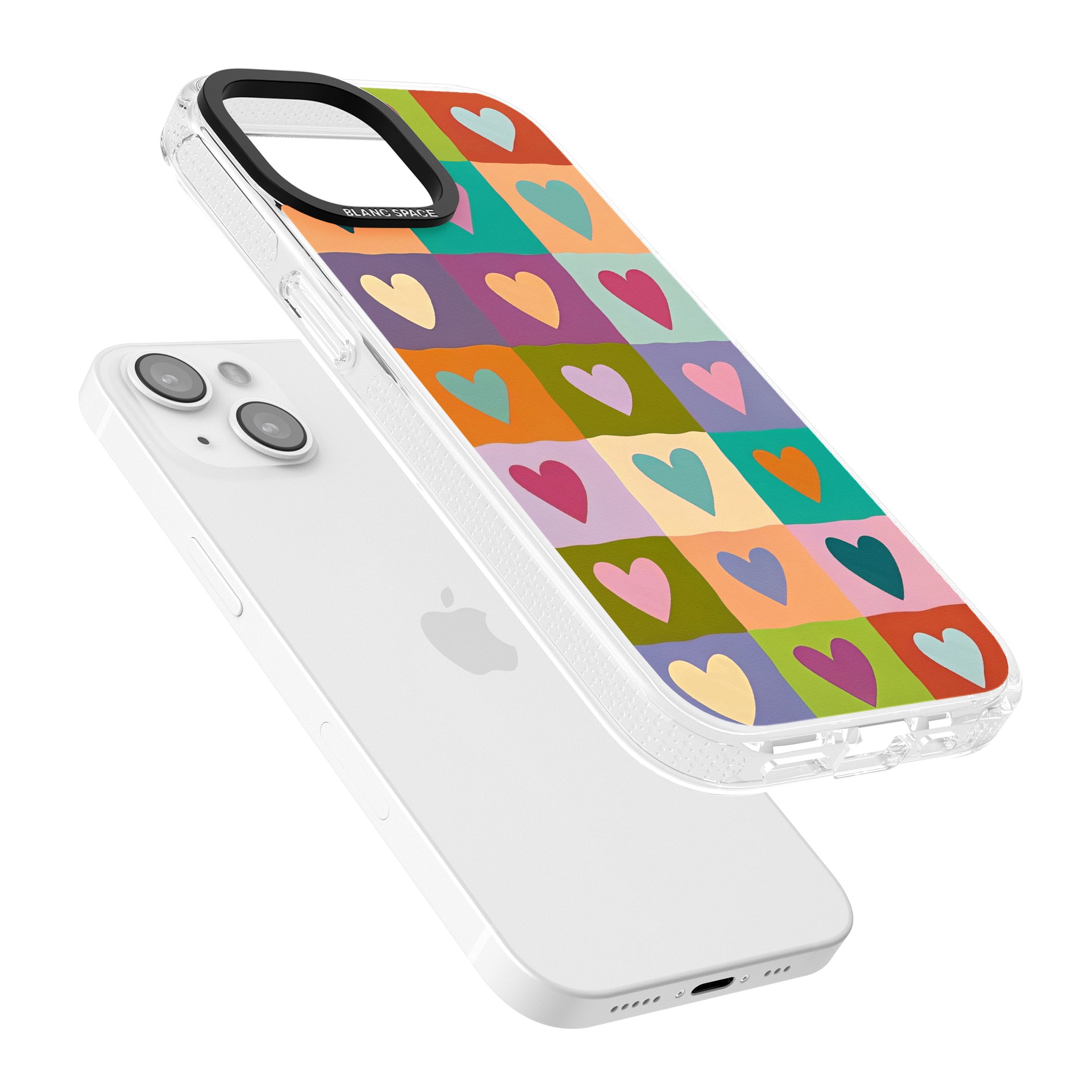 Multicolour Checked Hearts iPhone 15 / 14 / 13 Clear Case Impact Air - Blanc Space