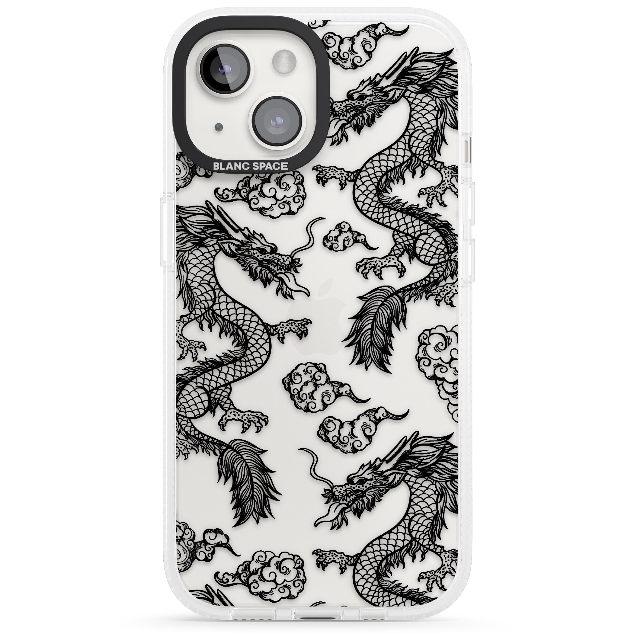 Black Dragon Pattern iPhone 15 / 14 / 13 Clear Case Impact Air - Blanc Space