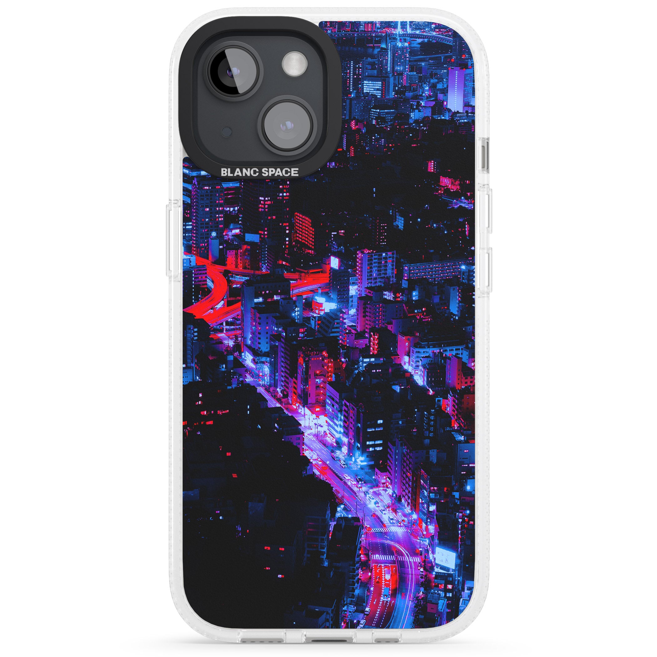 Arial City View - Neon Cities Photographs iPhone 15 / 14 / 13 Clear Case Impact Air - Blanc Space