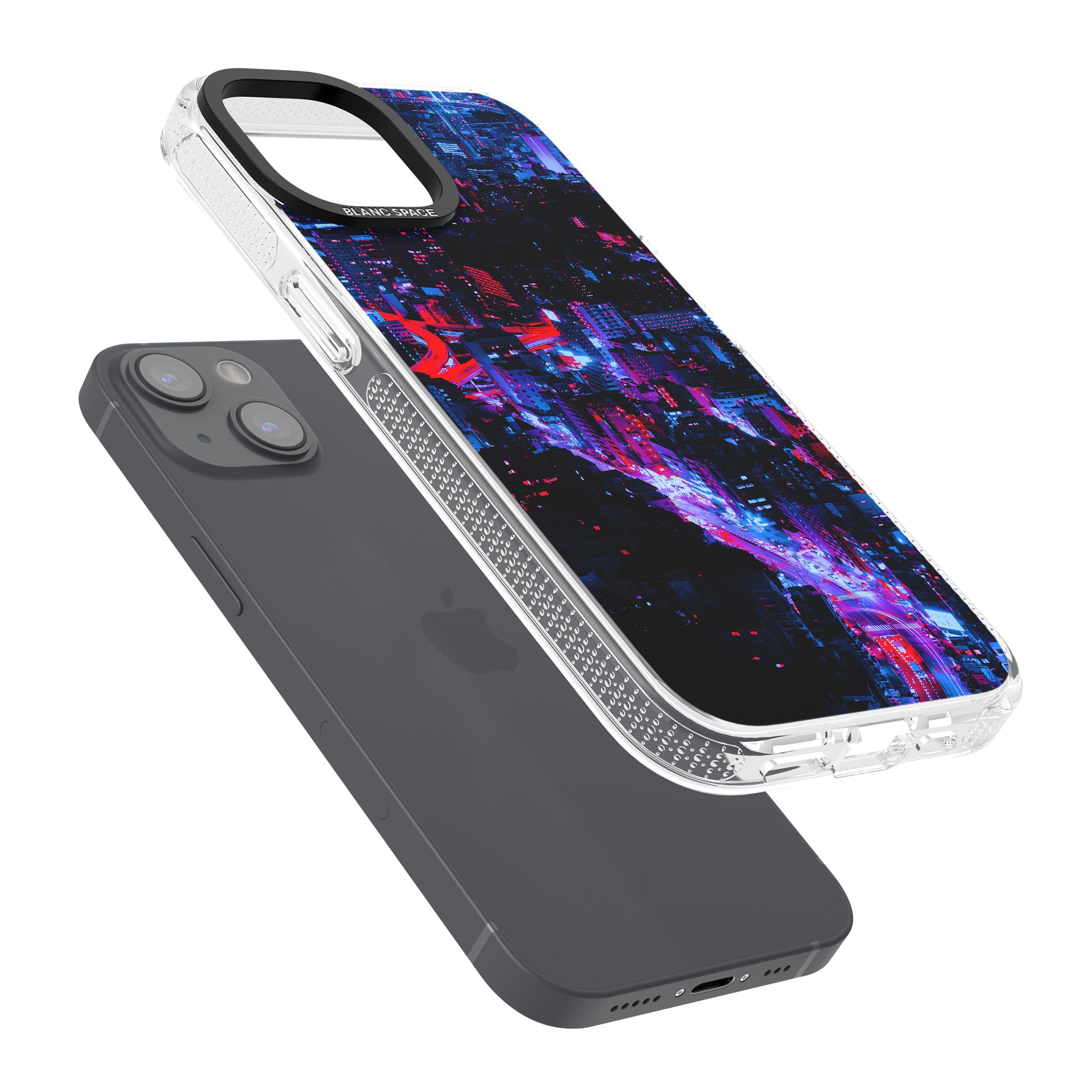 Arial City View - Neon Cities Photographs iPhone 15 / 14 / 13 Clear Case Impact Air - Blanc Space
