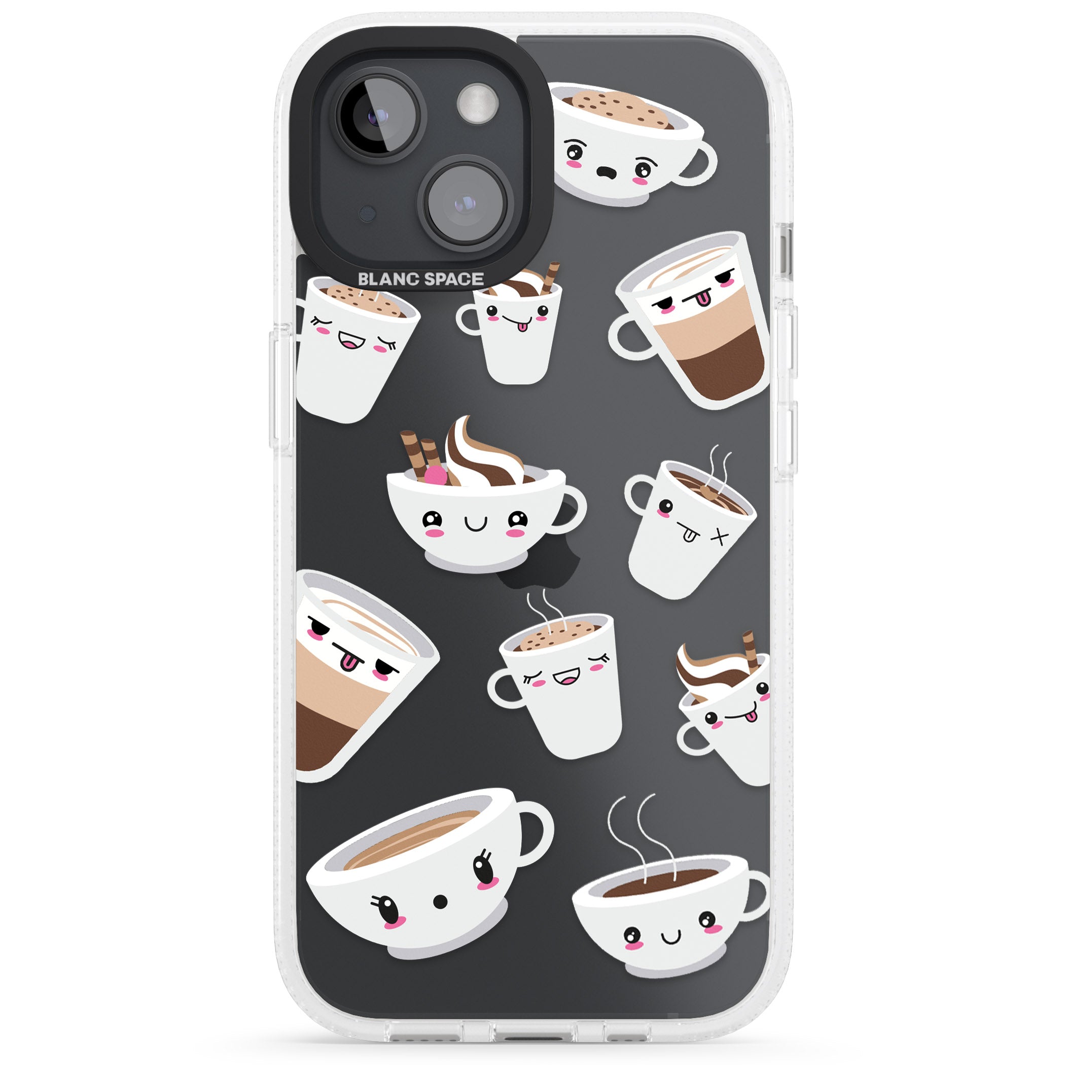 Coffee Faces iPhone 15 / 14 / 13 Clear Case Impact Air - Blanc Space