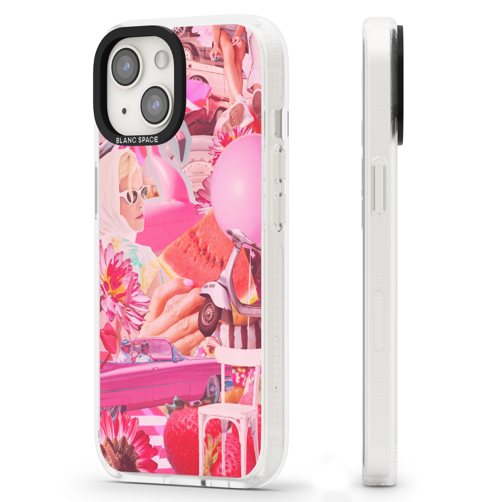 Vintage Collage: Pink Glamour iPhone 15 / 14 / 13 Clear Case Impact Air - Blanc Space