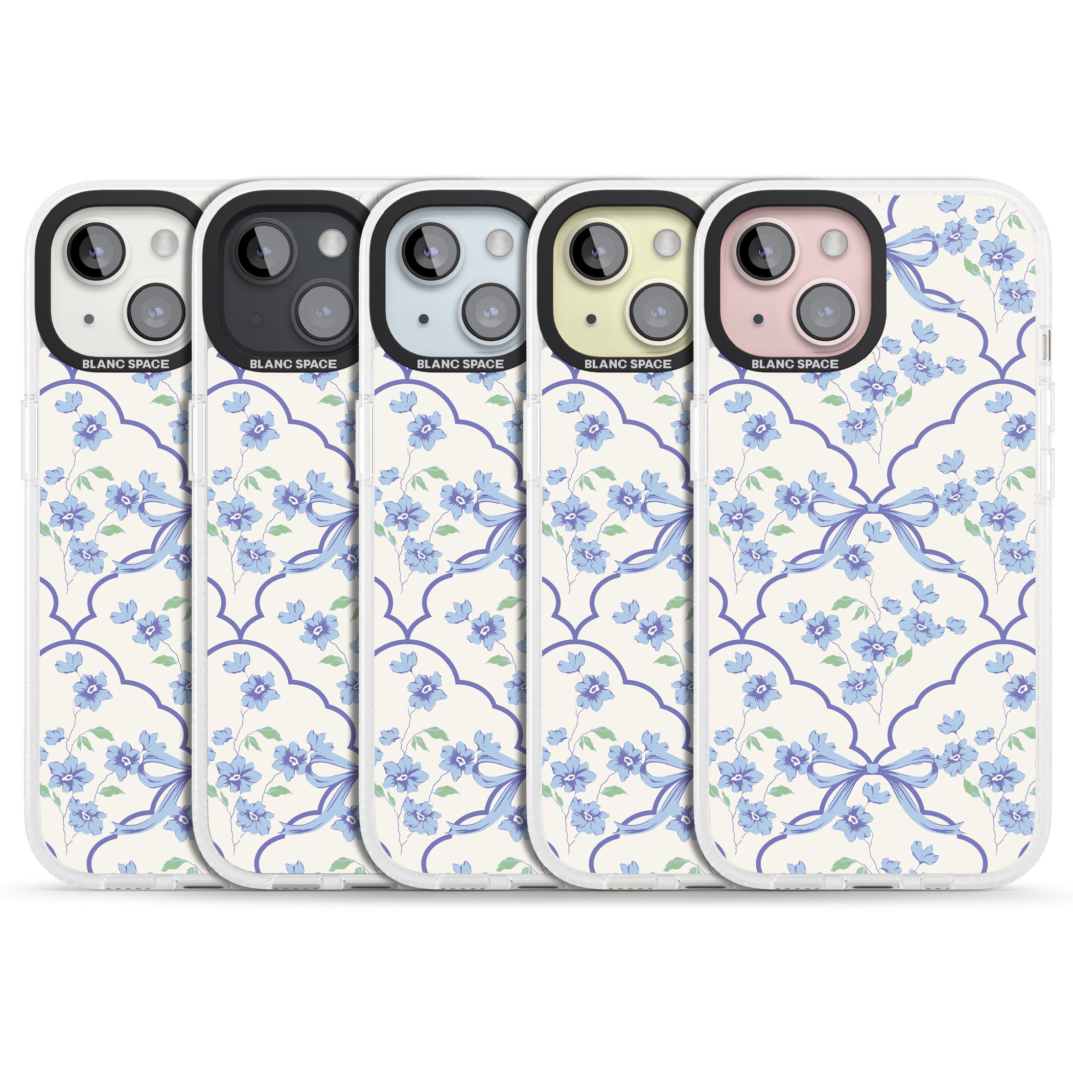 Blue Cottage Floral iPhone 15 / 14 / 13 Clear Case Impact Air - Blanc Space