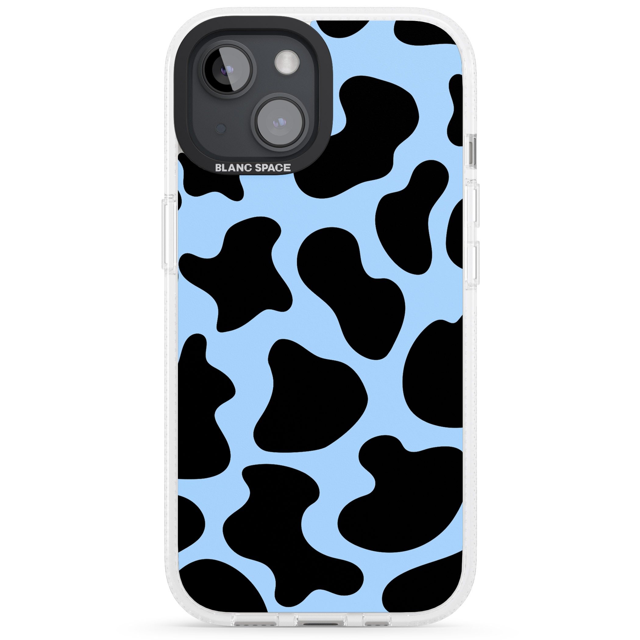 Blue and Black Cow Print iPhone 15 / 14 / 13 Clear Case Impact Air - Blanc Space