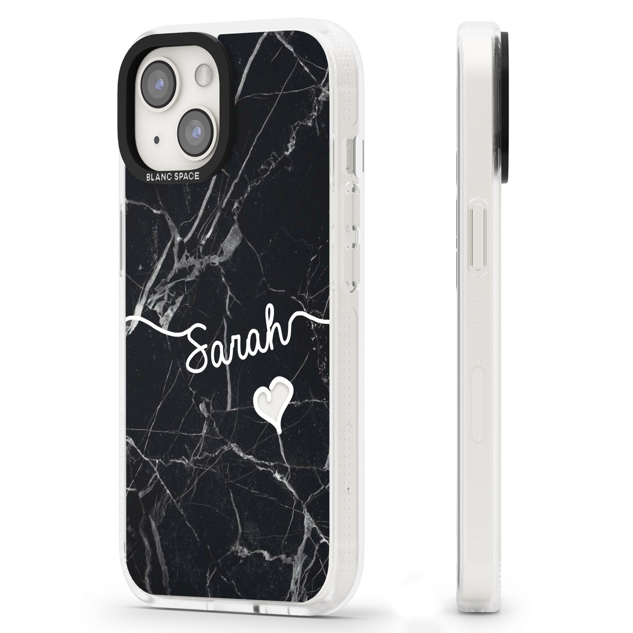 Black Marble iPhone 15 / 14 / 13 Clear Case Impact Air - Blanc Space