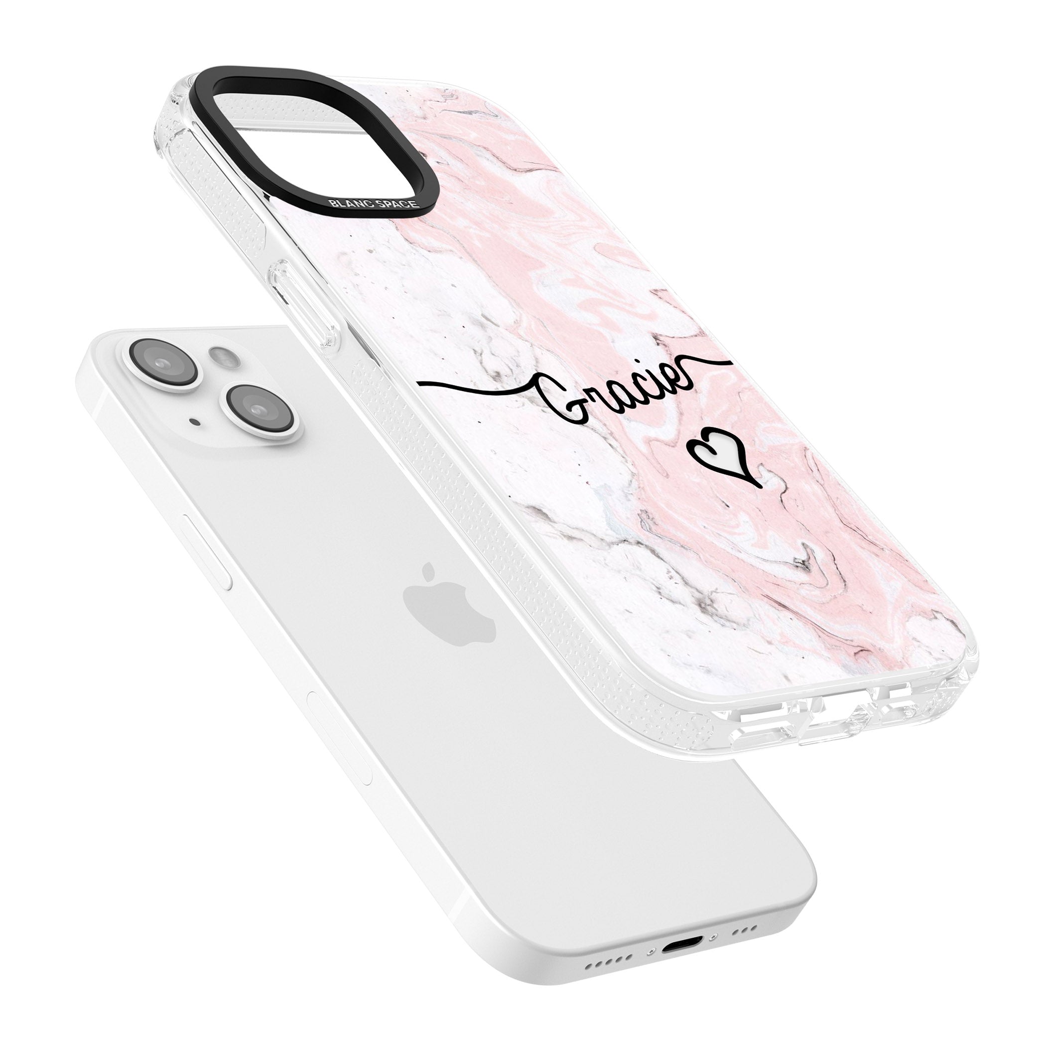 Pink Marble iPhone 15 / 14 / 13 Clear Case Impact Air - Blanc Space