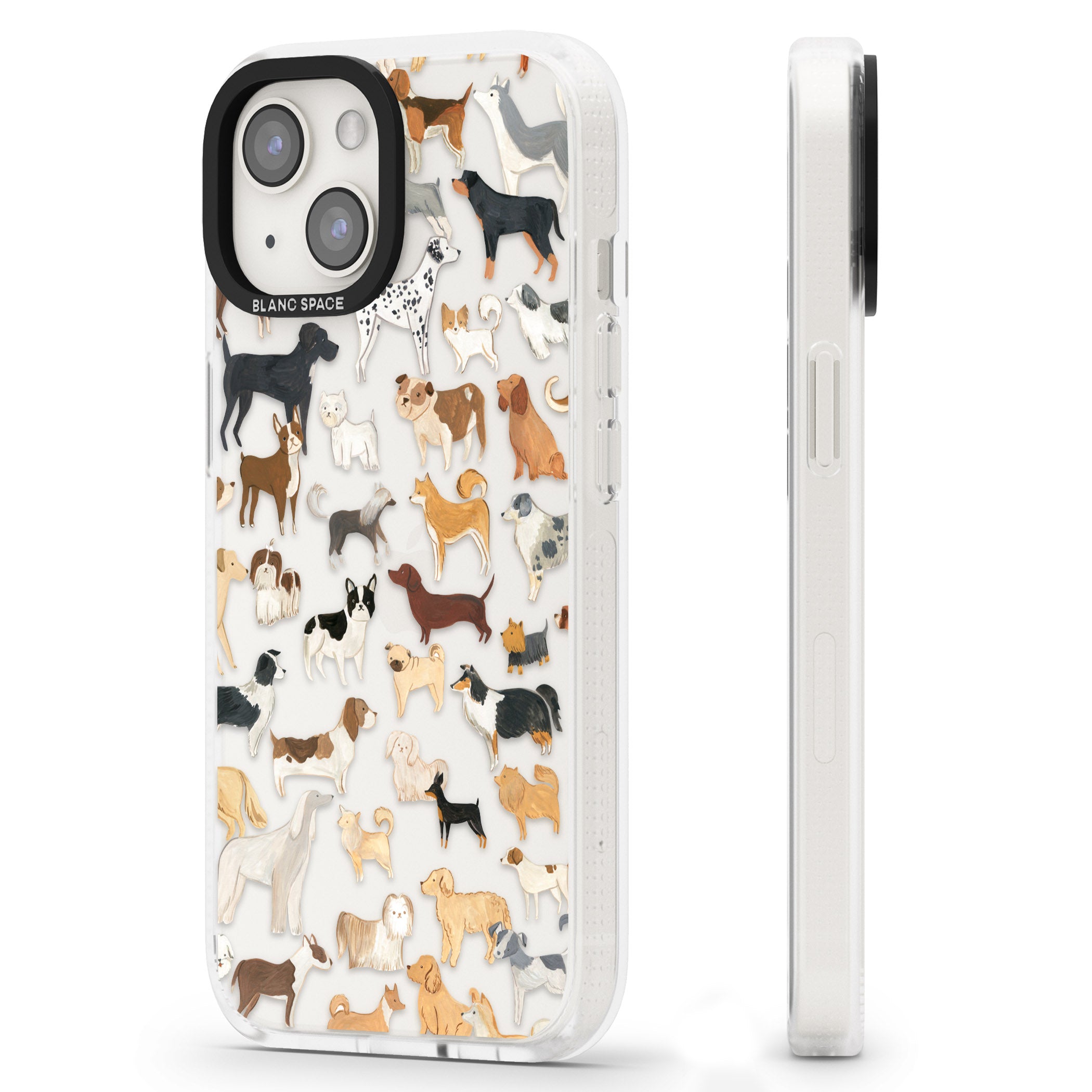 Hand Painted Dogs iPhone 15 / 14 / 13 Clear Case Impact Air - Blanc Space