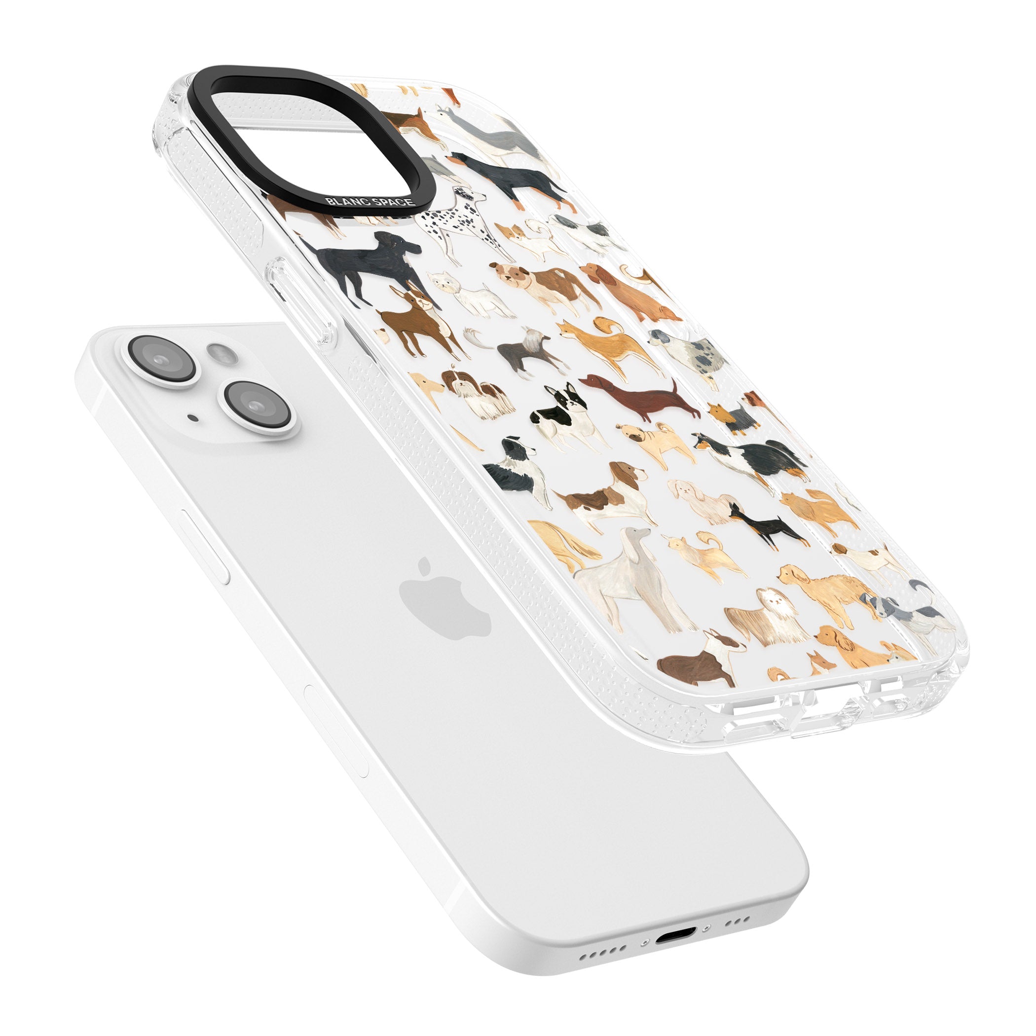 Hand Painted Dogs iPhone 15 / 14 / 13 Clear Case Impact Air - Blanc Space