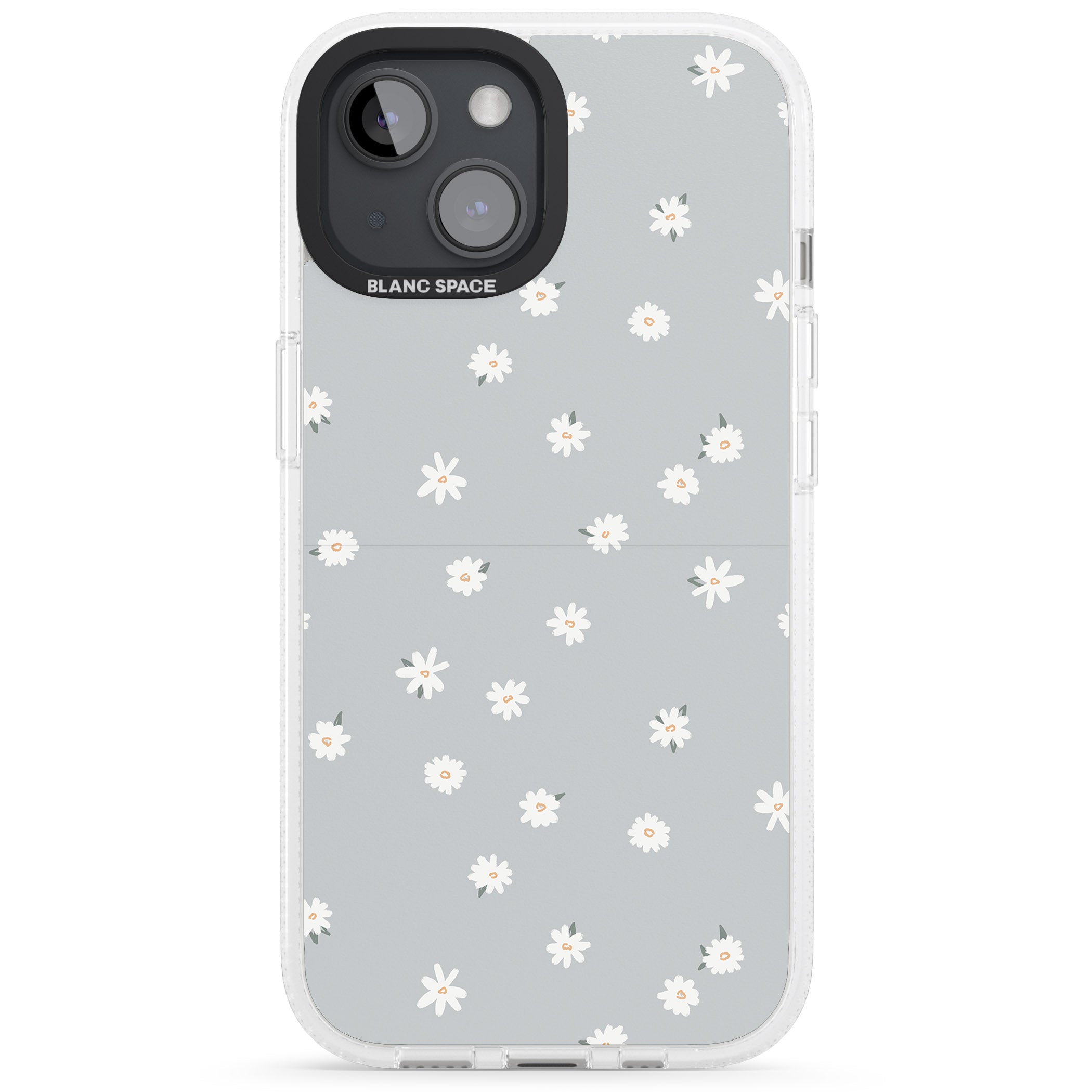Painted Daisy Blue-Grey Cute iPhone 15 / 14 / 13 Clear Case Impact Air - Blanc Space
