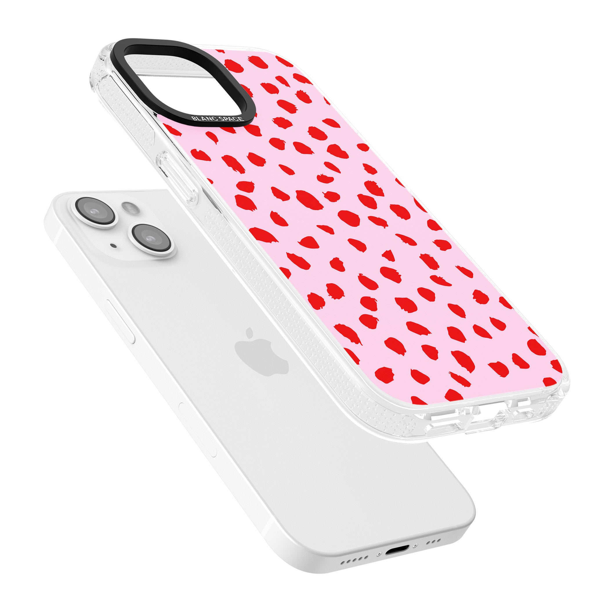 Red on Pink Dalmatian Polka Dot Spots iPhone 15 / 14 / 13 Clear Case Impact Air - Blanc Space