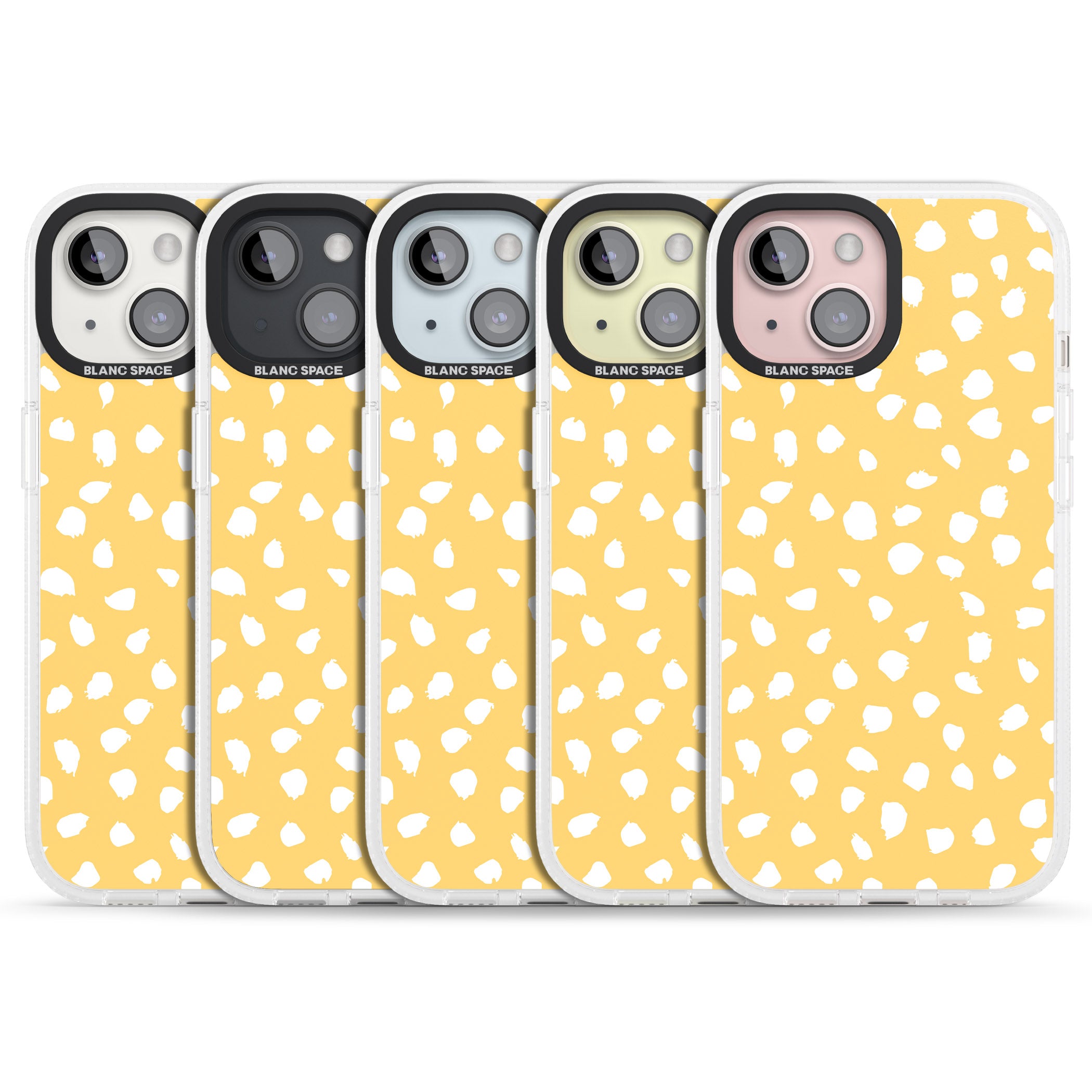 White on Yellow Dalmatian Polka Dot Spots iPhone 15 / 14 / 13 Clear Case Impact Air - Blanc Space