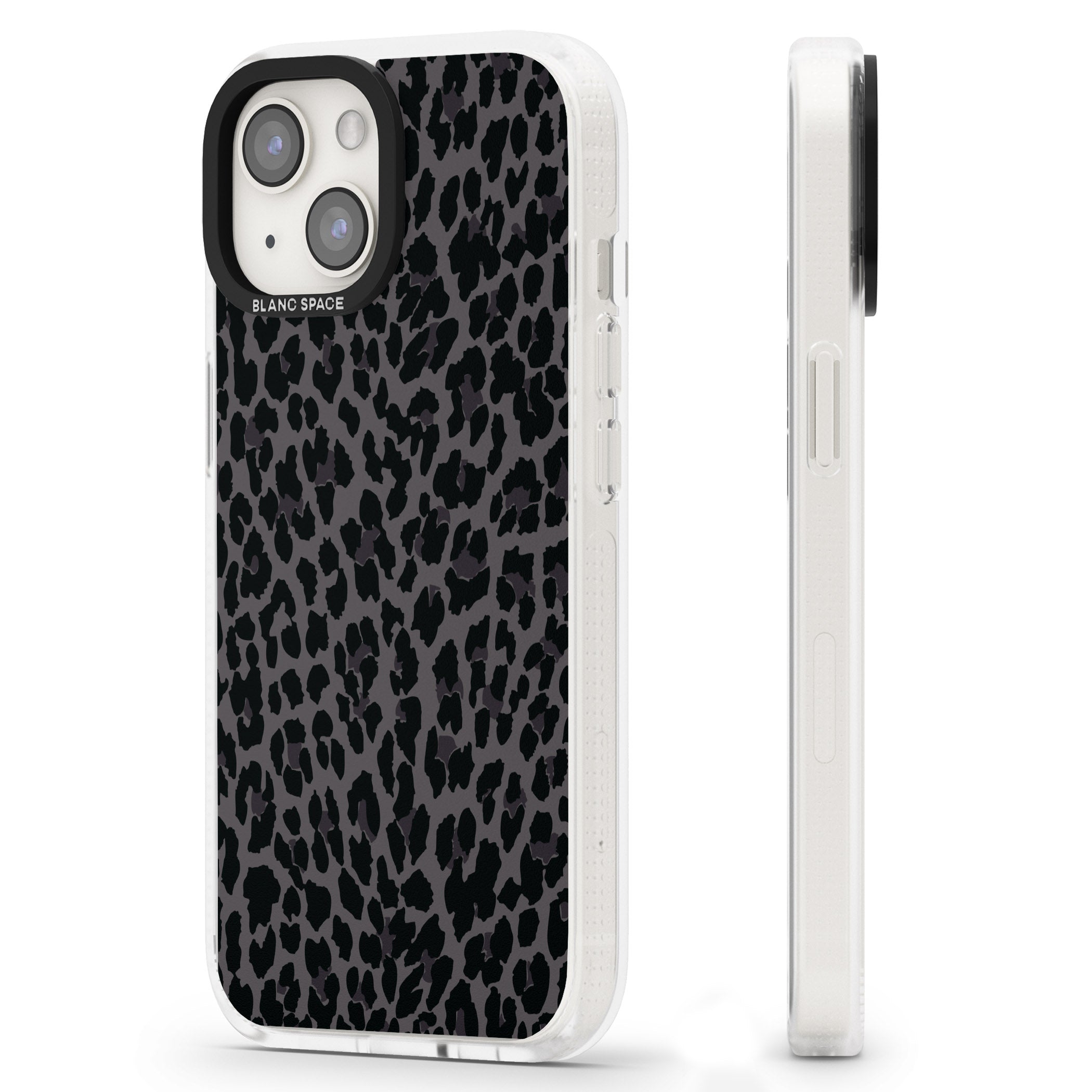 Dark Animal Print Pattern Small Leopard iPhone 15 / 14 / 13 Clear Case Impact Air - Blanc Space
