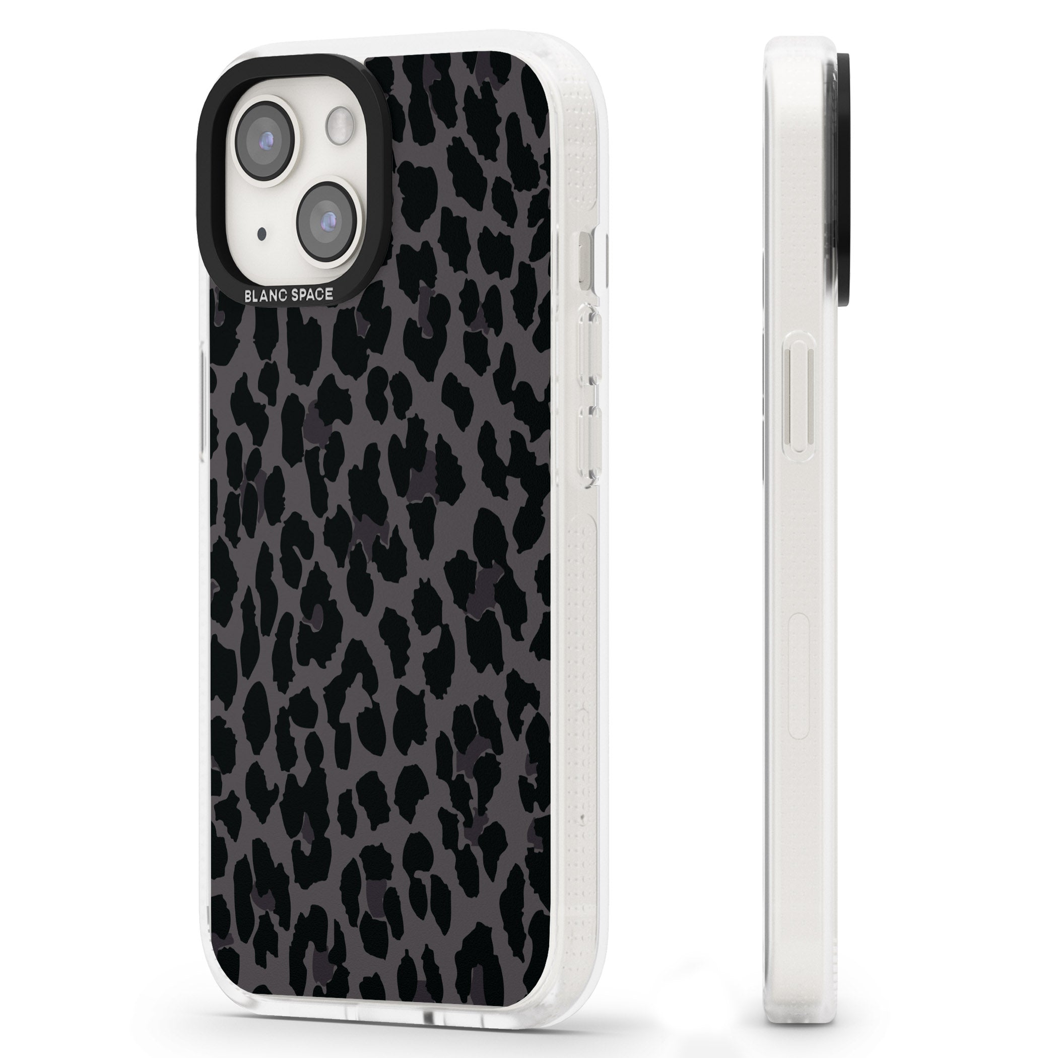 Dark Animal Print Pattern Large Leopard iPhone 15 / 14 / 13 Clear Case Impact Air - Blanc Space