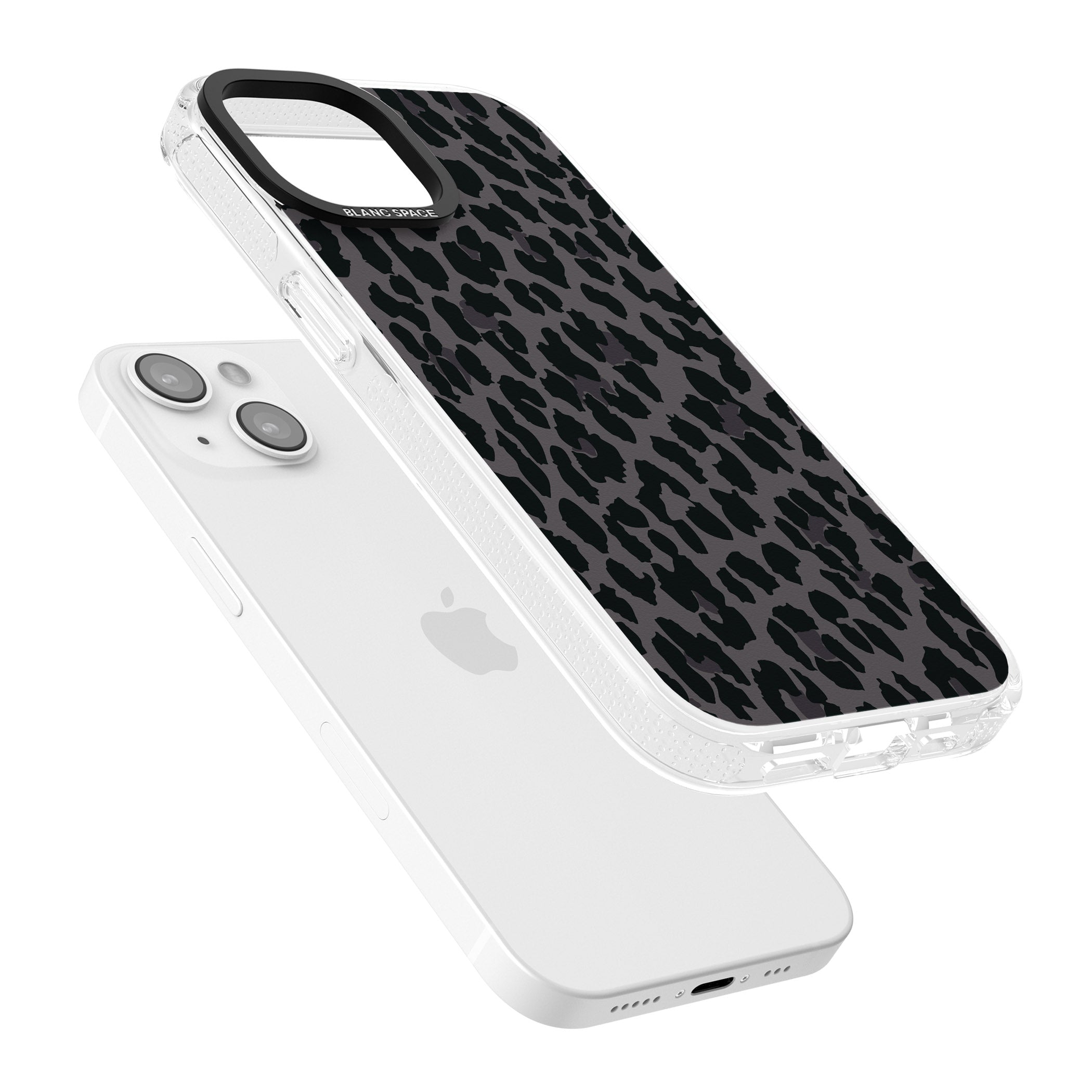 Dark Animal Print Pattern Large Leopard iPhone 15 / 14 / 13 Clear Case Impact Air - Blanc Space