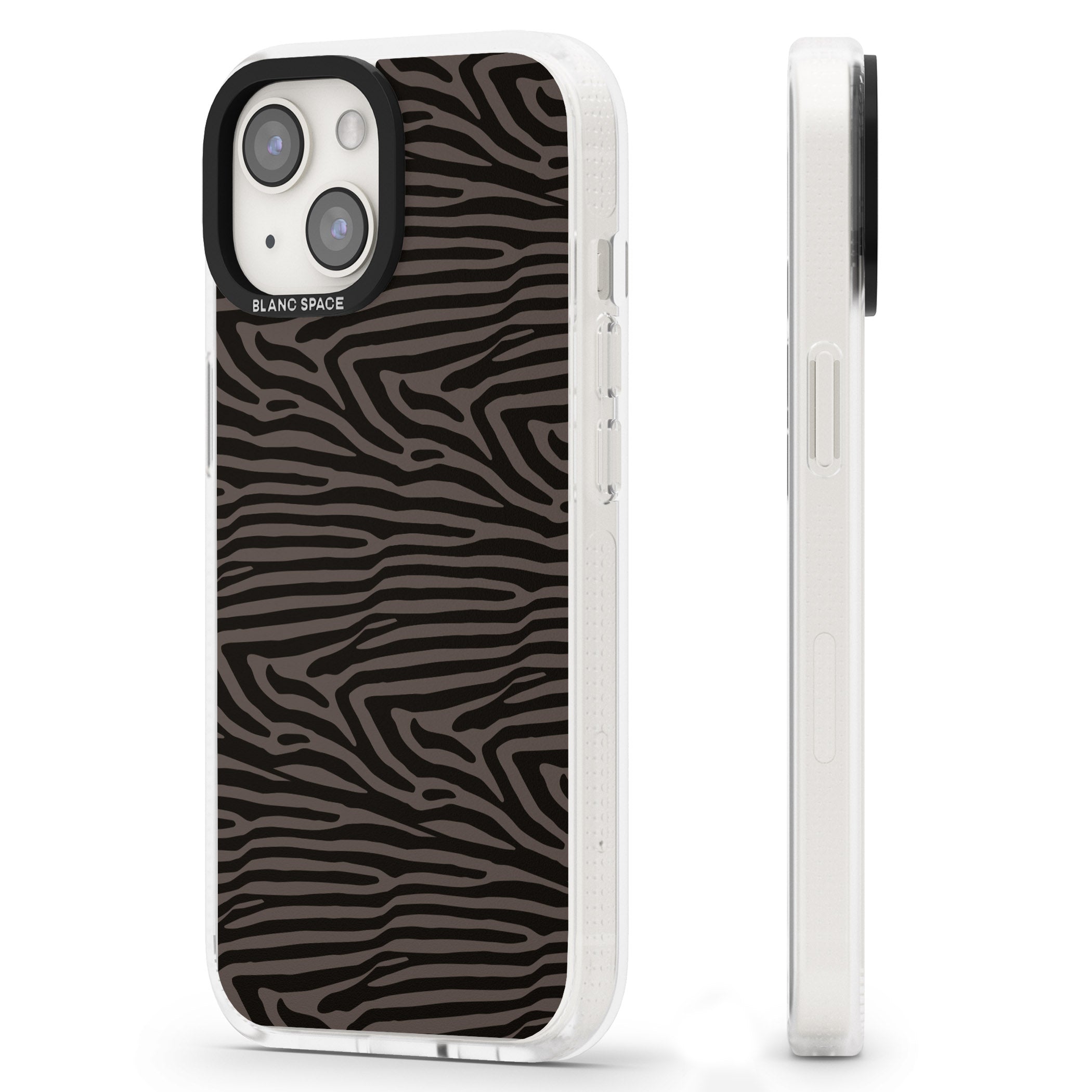 Dark Animal Print Pattern Zebra iPhone 15 / 14 / 13 Clear Case Impact Air - Blanc Space