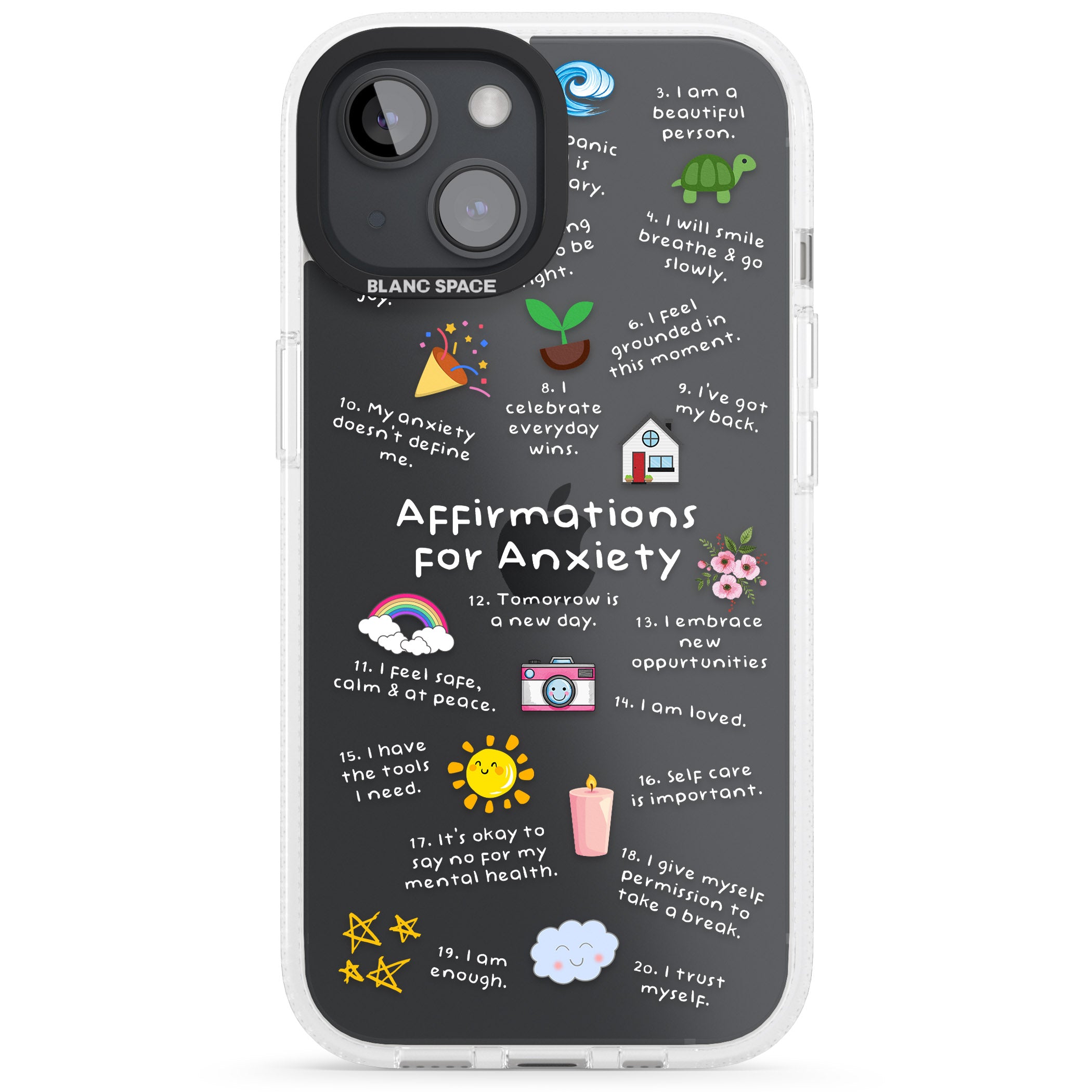 Anxiety White Text iPhone 15 / 14 / 13 Clear Case Impact Air - Blanc Space