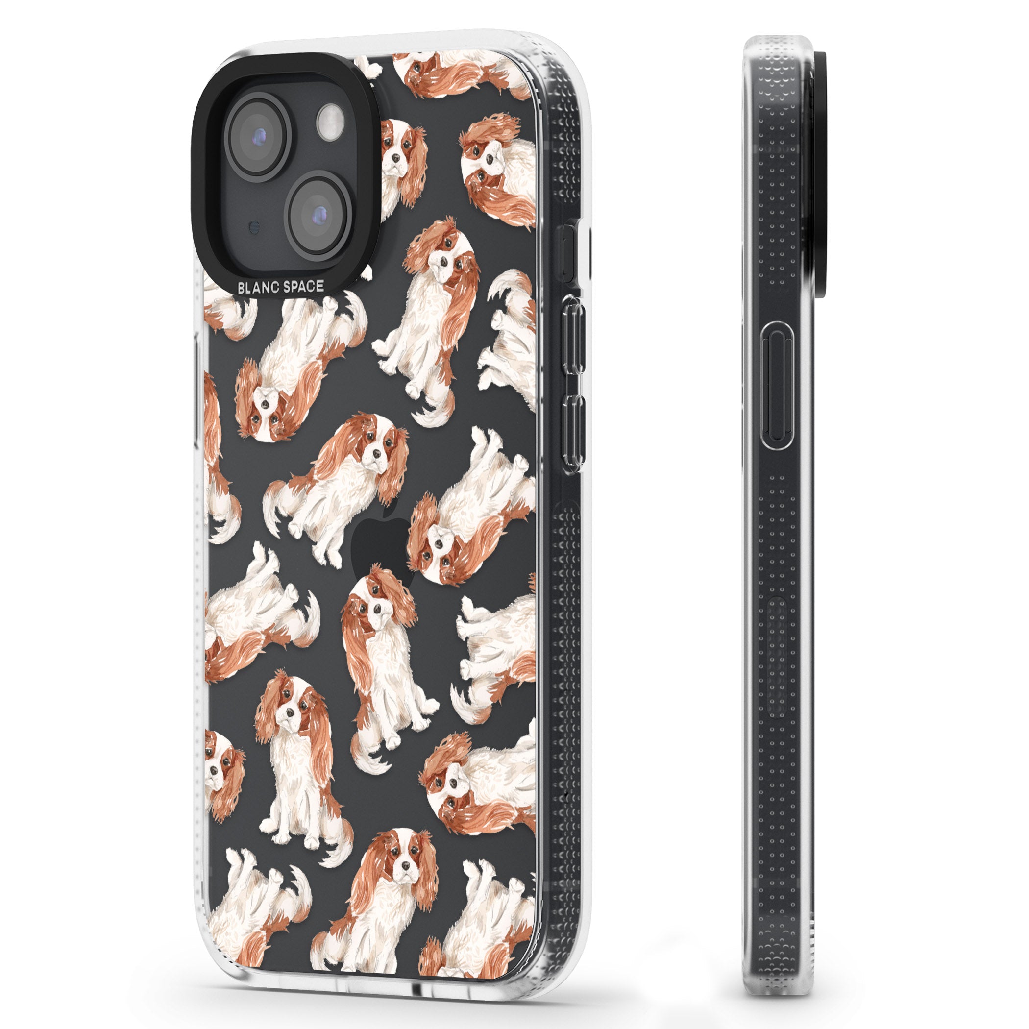 Cavalier King Charles Spaniel Dog Pattern iPhone 15 / 14 / 13 Clear Case Impact Air - Blanc Space