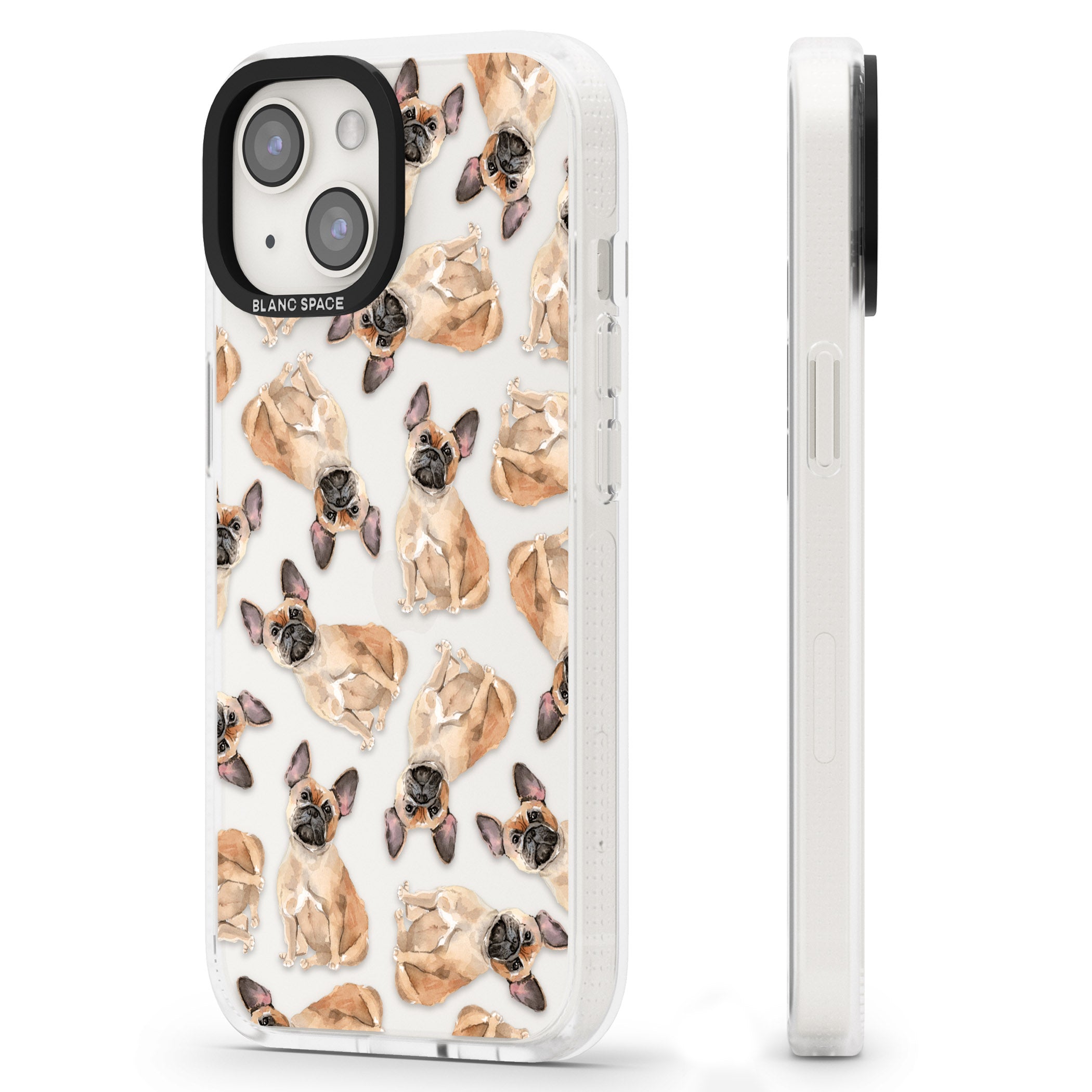 French Bulldog Watercolour Dog Pattern iPhone 15 / 14 / 13 Clear Case Impact Air - Blanc Space