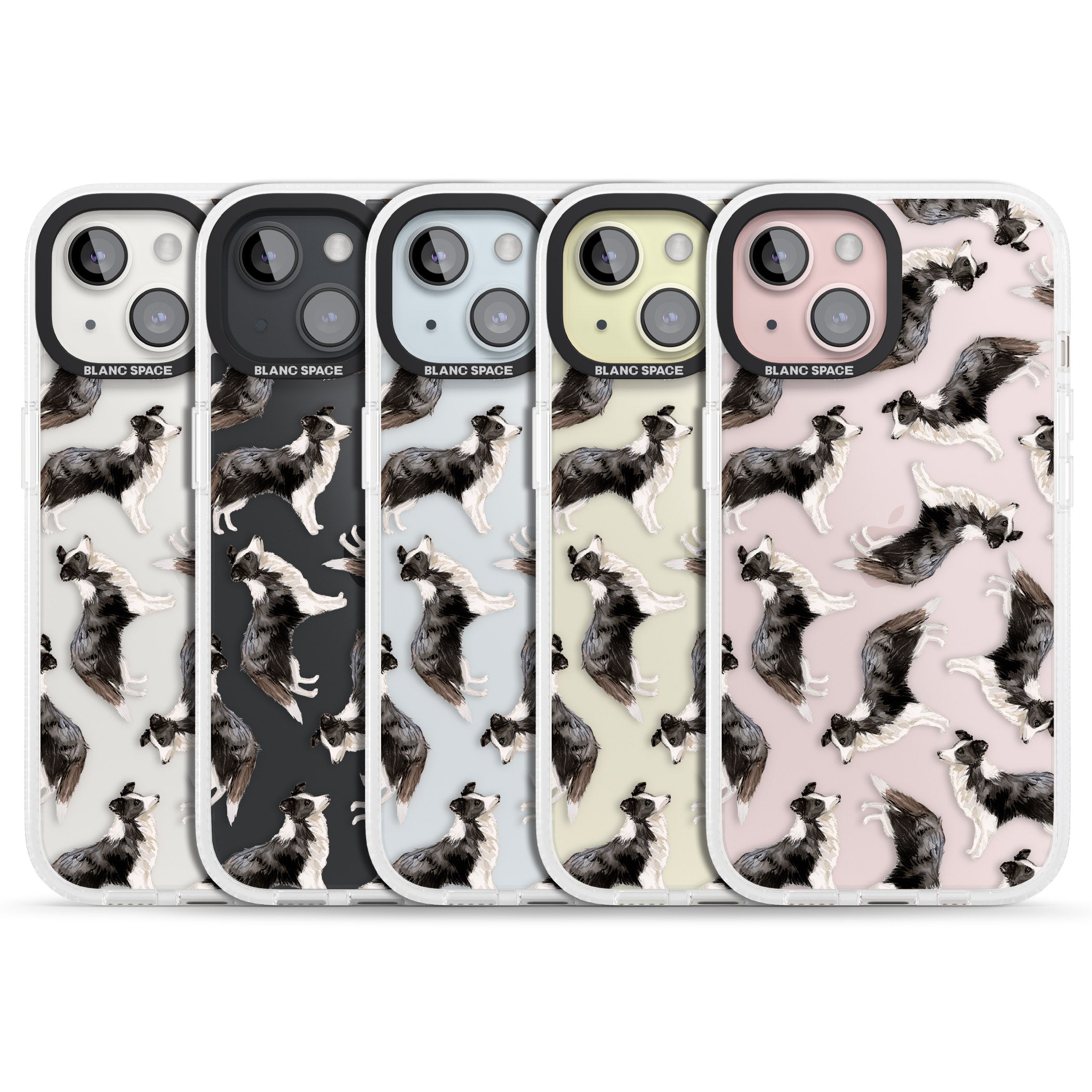 Border Collie Watercolour Dog Pattern iPhone 15 / 14 / 13 Clear Case Impact Air - Blanc Space
