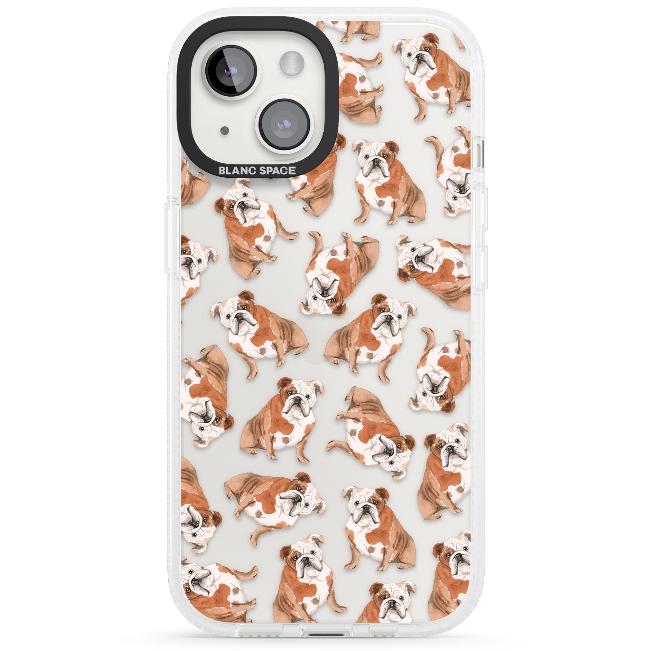 English Bulldog Watercolour Dog Pattern iPhone 15 / 14 / 13 Clear Case Impact Air - Blanc Space
