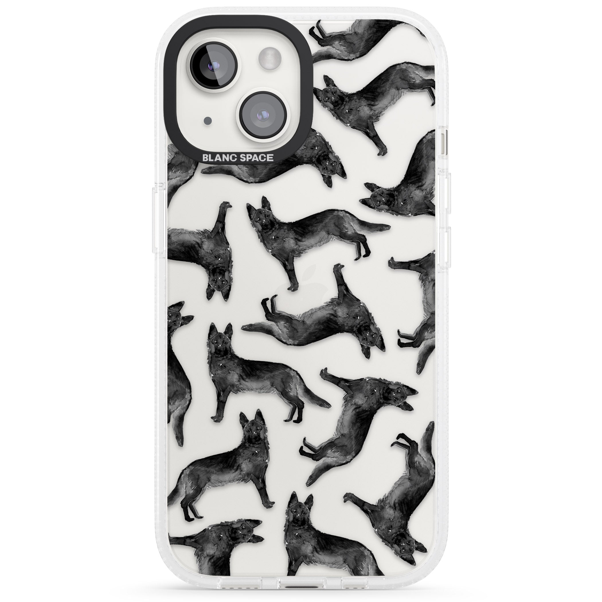 German Shepherd (Black) Watercolour Dog Pattern iPhone 15 / 14 / 13 Clear Case Impact Air - Blanc Space
