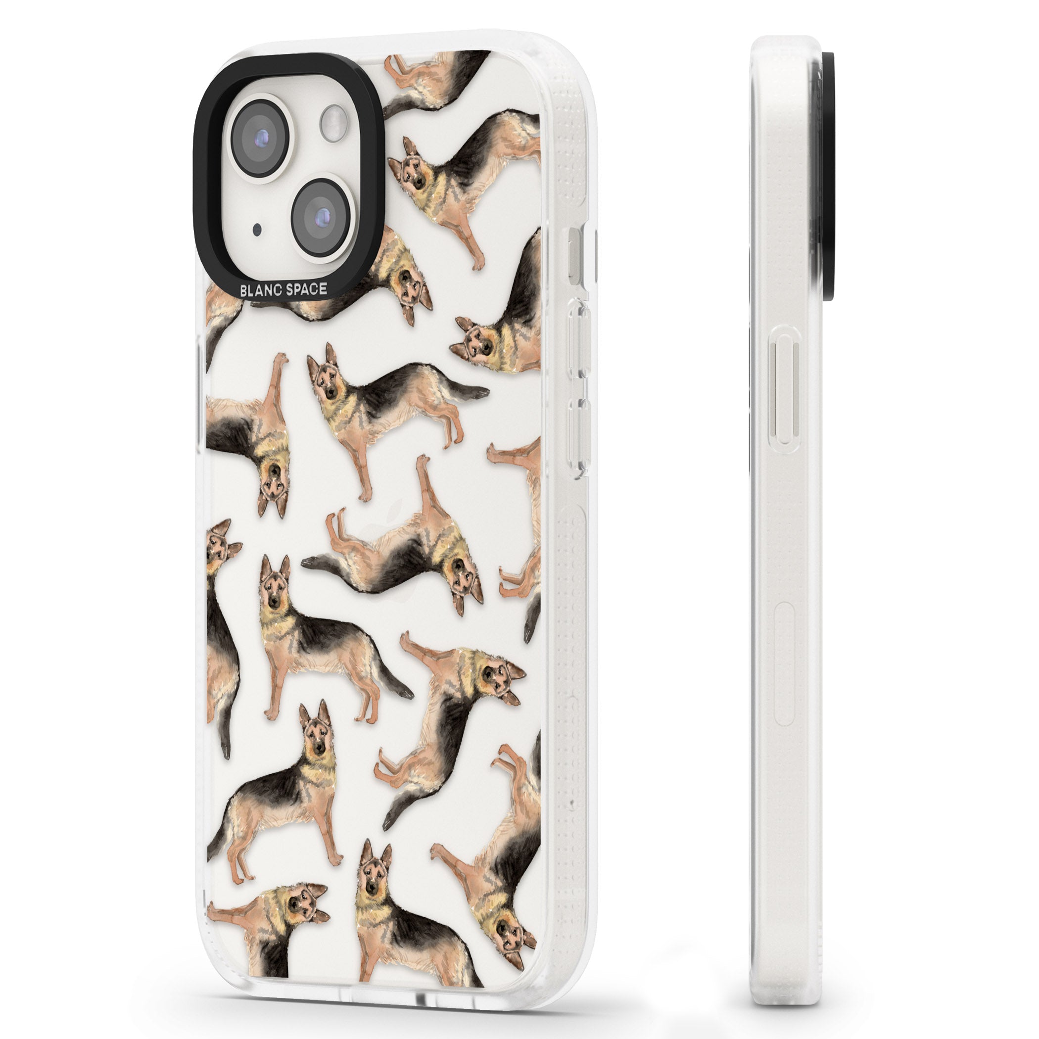 German Shepherd Watercolour Dog Pattern iPhone 15 / 14 / 13 Clear Case Impact Air - Blanc Space