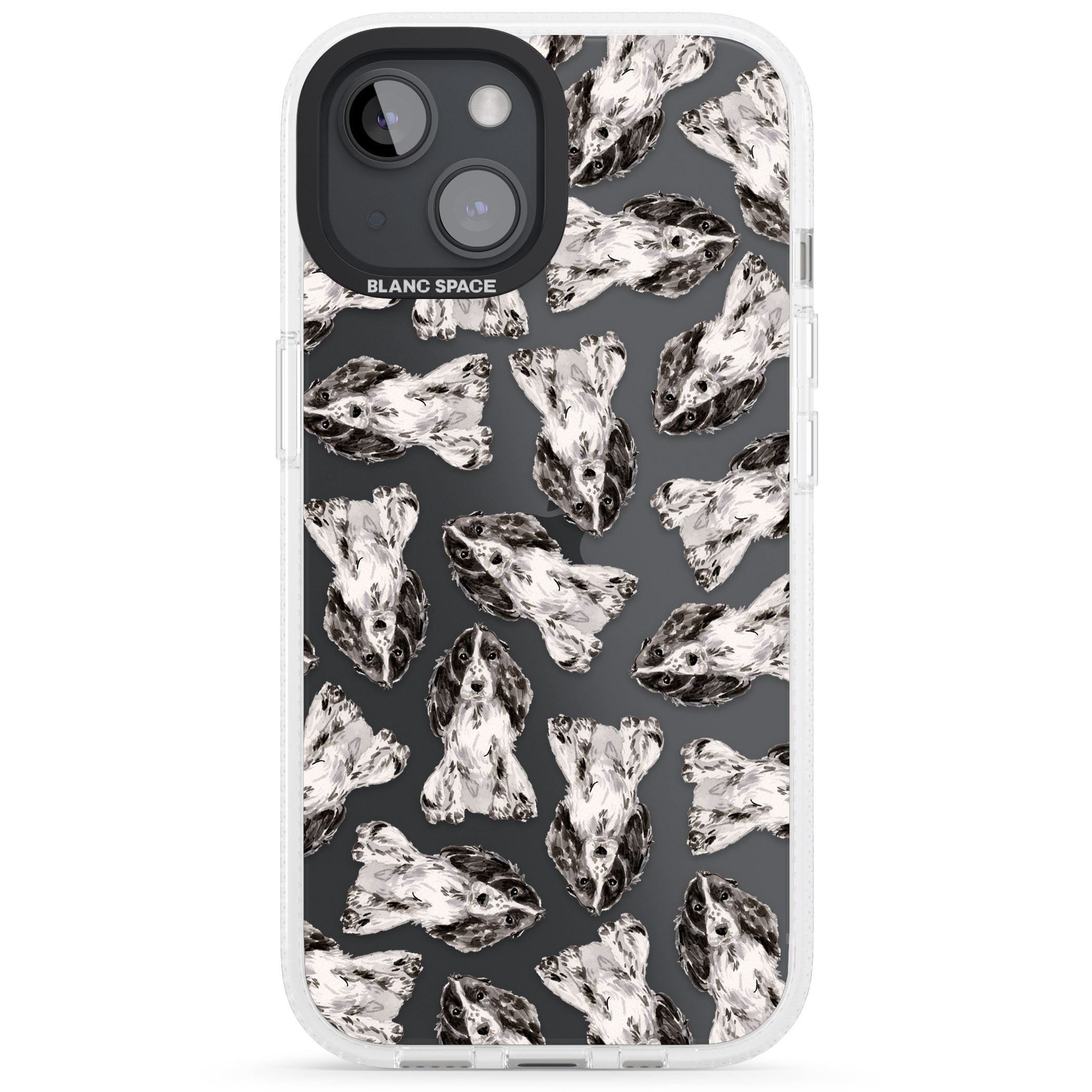 Cocker Spaniel (Black) Watercolour Dog Pattern iPhone 15 / 14 / 13 Clear Case Impact Air - Blanc Space