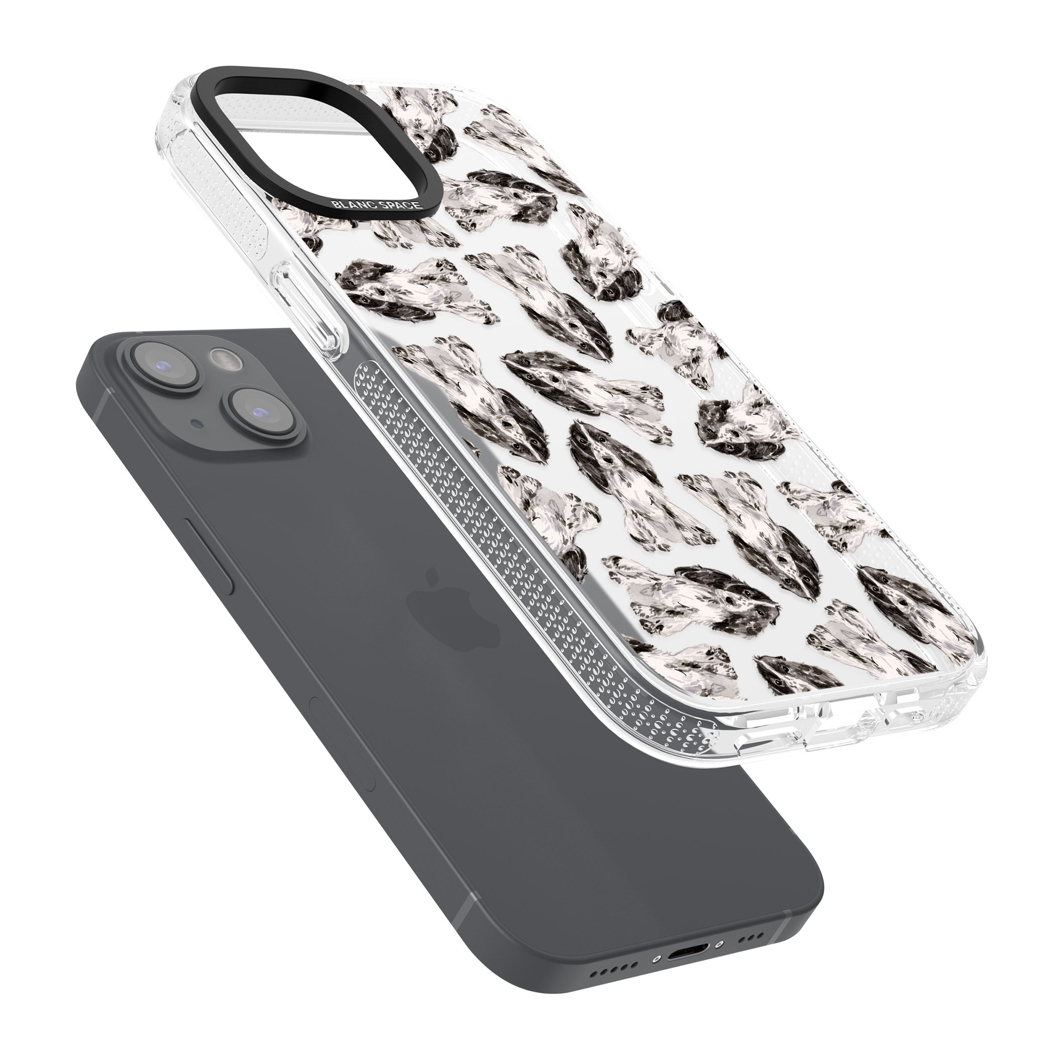 Cocker Spaniel (Black) Watercolour Dog Pattern iPhone 15 / 14 / 13 Clear Case Impact Air - Blanc Space