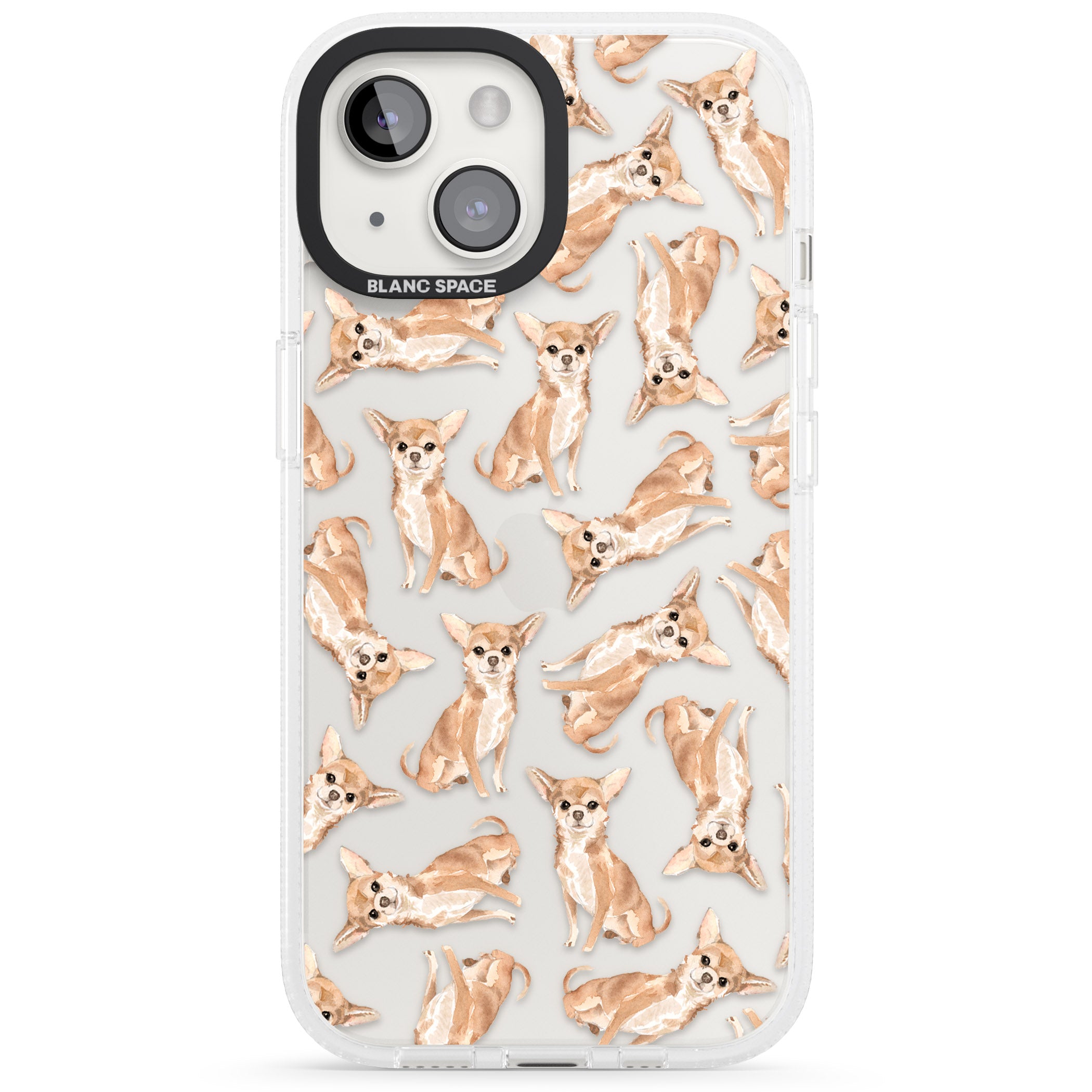 Chihuahua Watercolour Dog Pattern iPhone 15 / 14 / 13 Clear Case Impact Air - Blanc Space