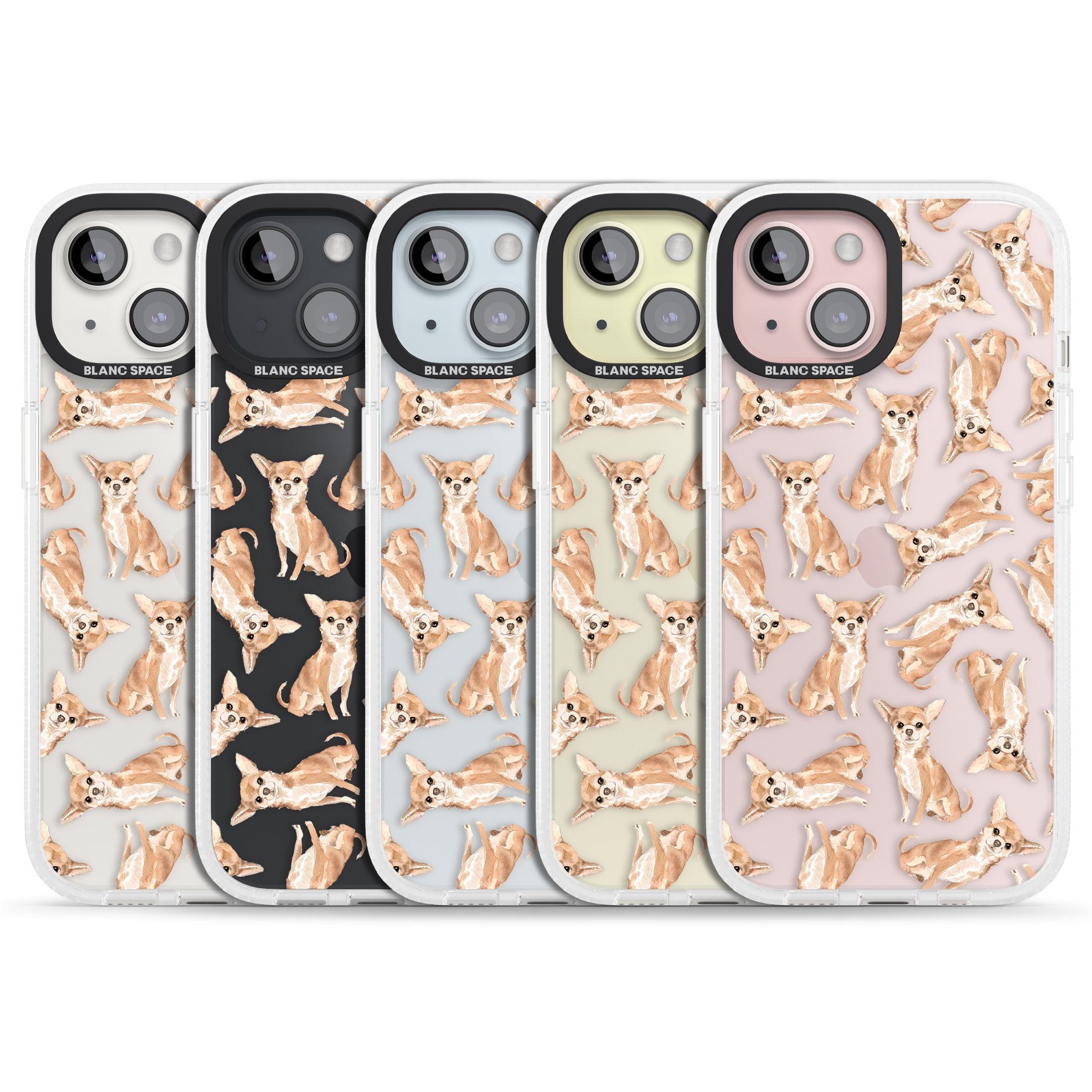 Chihuahua Watercolour Dog Pattern iPhone 15 / 14 / 13 Clear Case Impact Air - Blanc Space