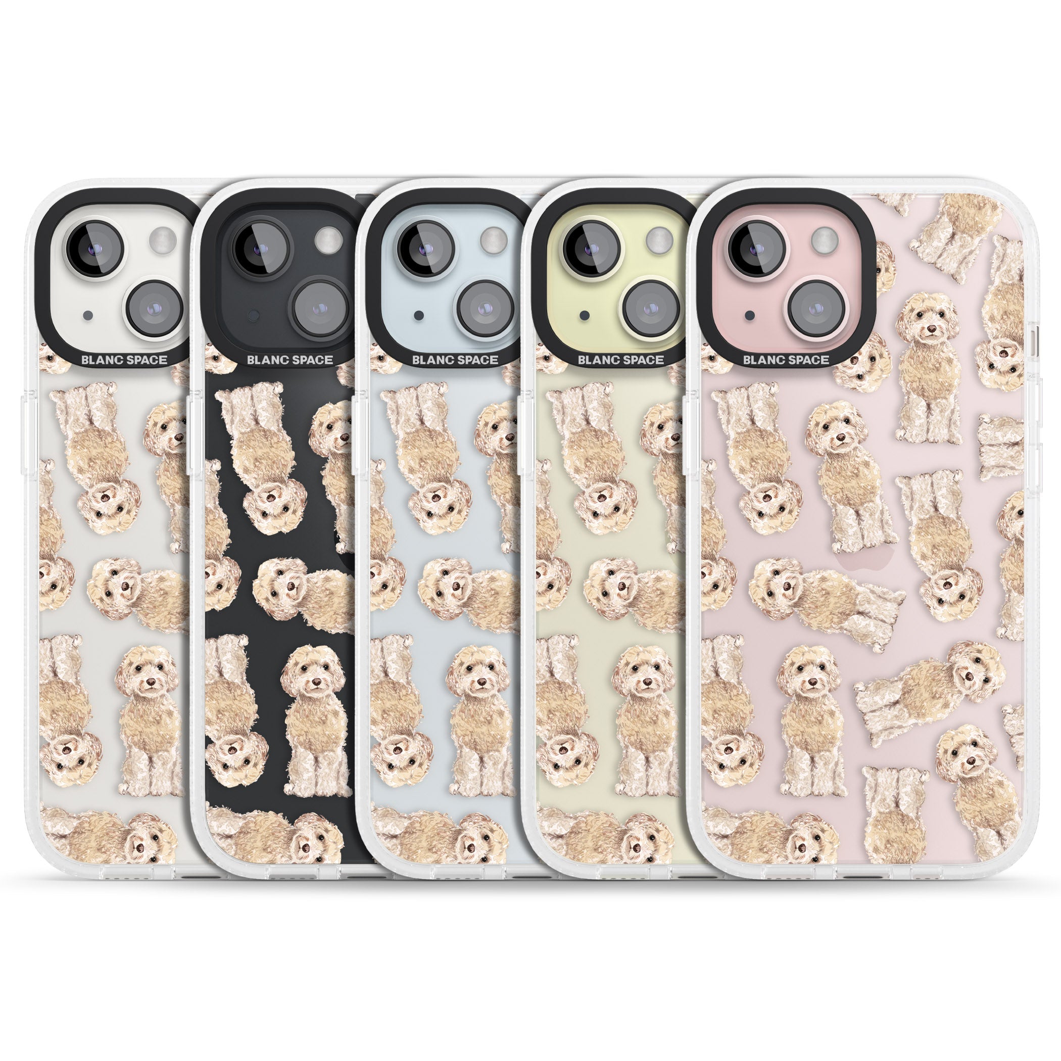 Cockapoo (Champagne) Watercolour Dog Pattern iPhone 15 / 14 / 13 Clear Case Impact Air - Blanc Space