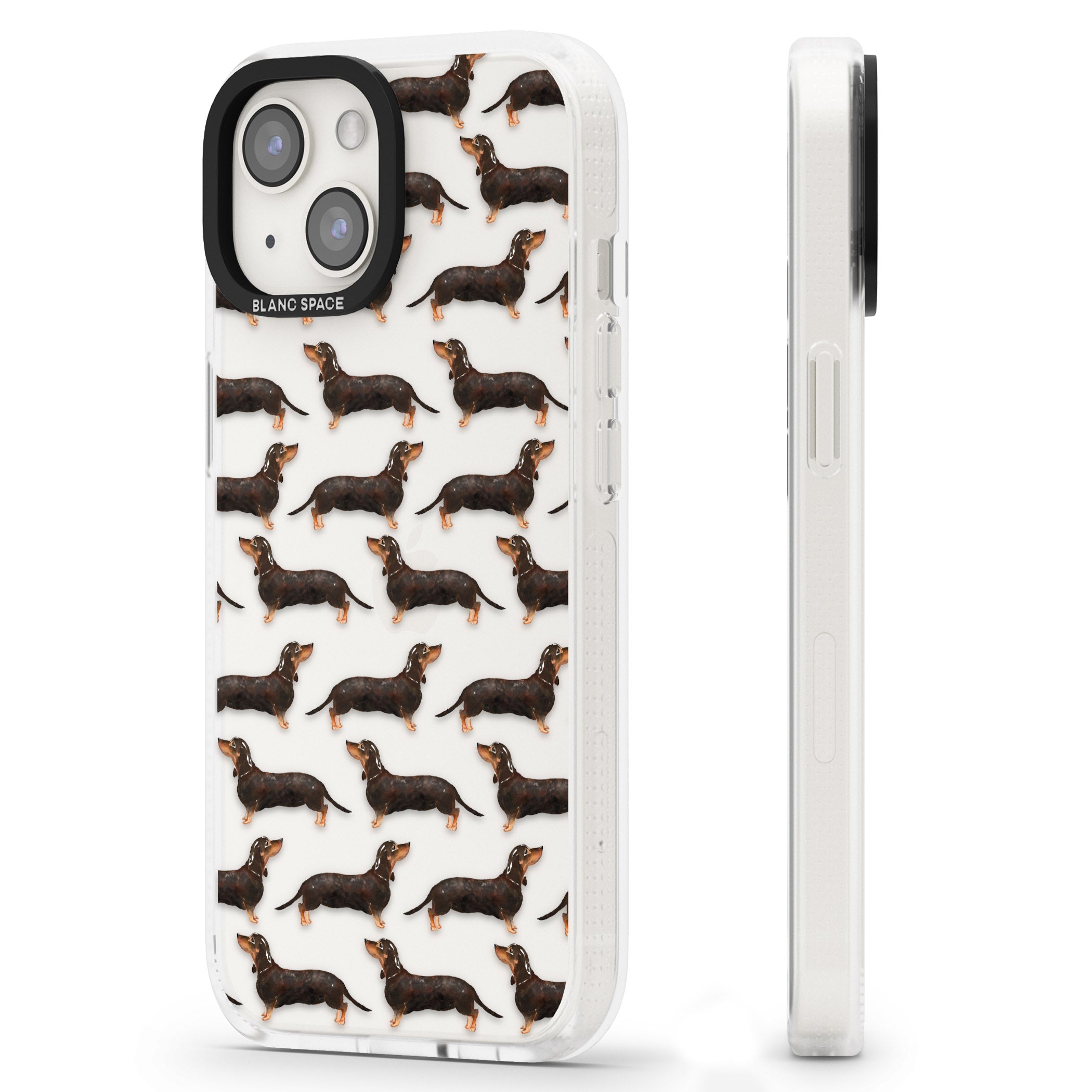 Dachshund (Black & Tan) Watercolour Dog Pattern iPhone 15 / 14 / 13 Clear Case Impact Air - Blanc Space