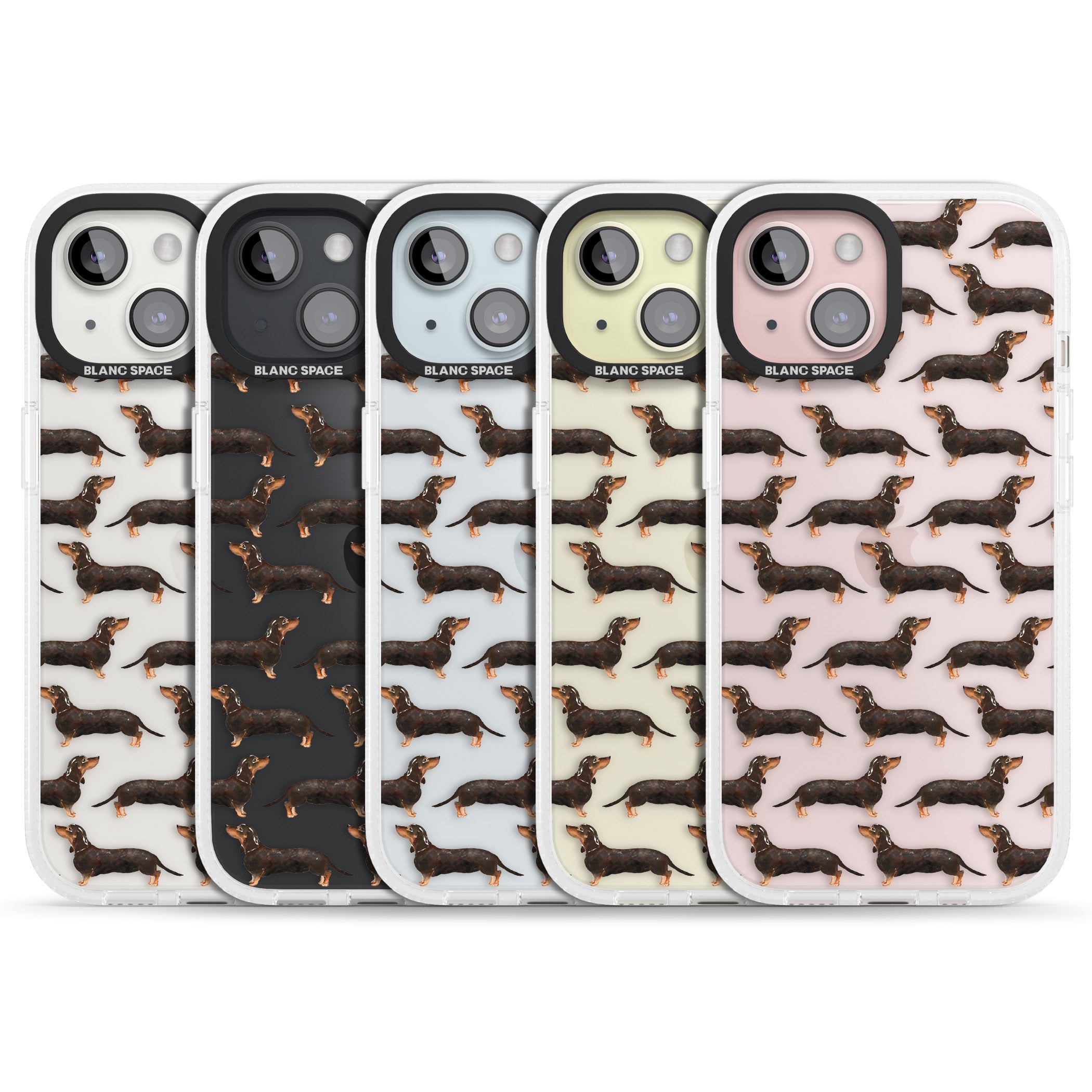 Dachshund (Black & Tan) Watercolour Dog Pattern iPhone 15 / 14 / 13 Clear Case Impact Air - Blanc Space