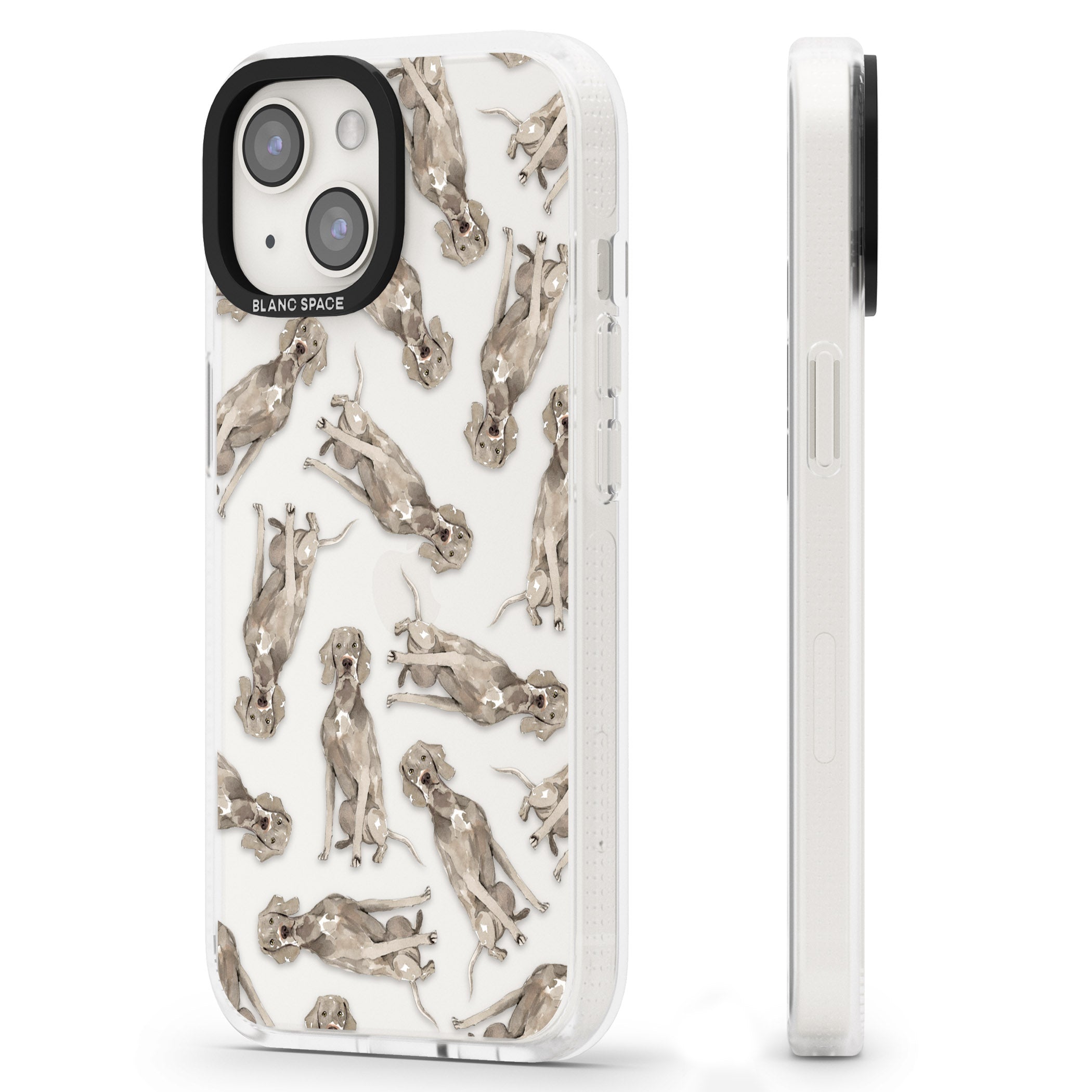 Weimaraner Watercolour Dog Pattern iPhone 15 / 14 / 13 Clear Case Impact Air - Blanc Space