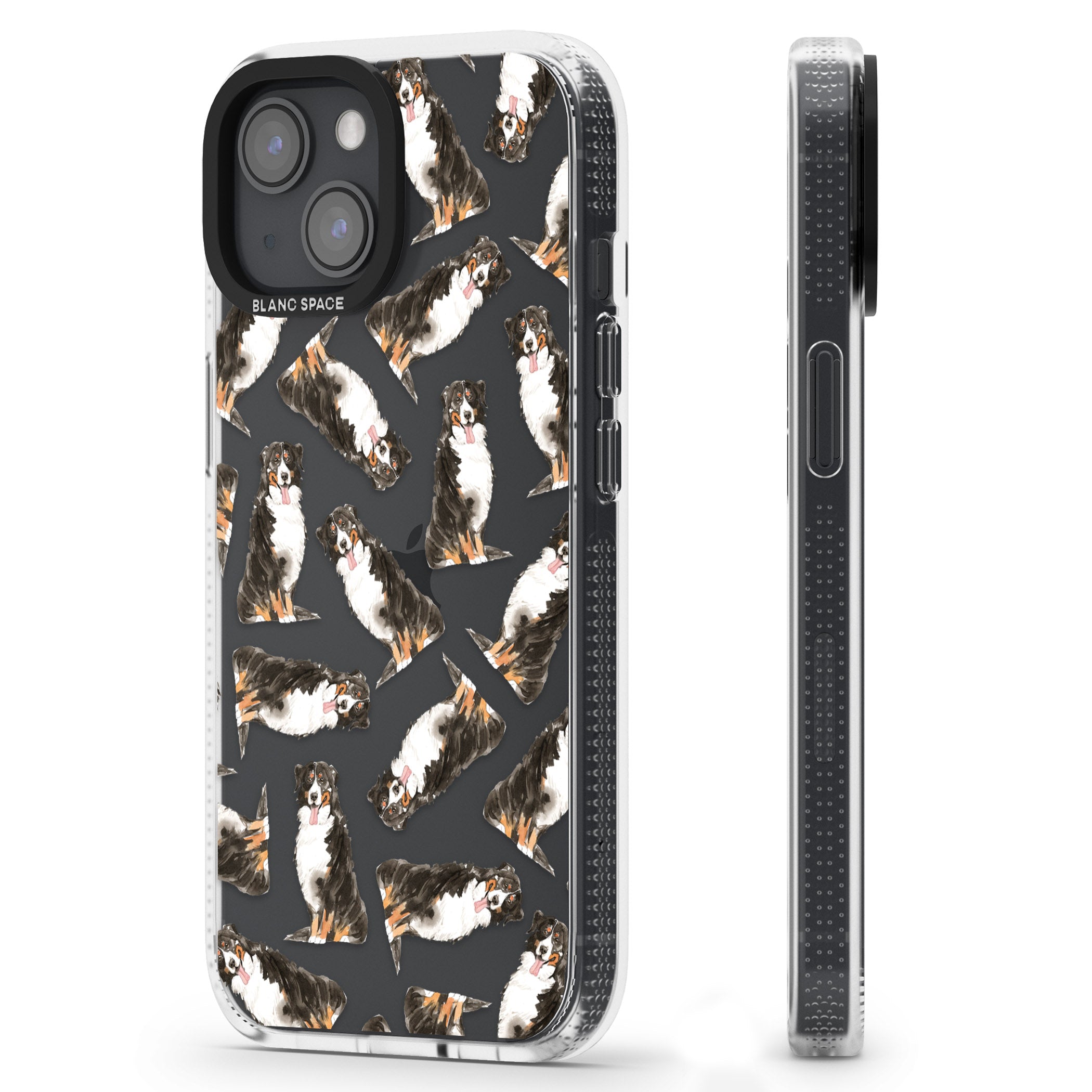 Bernese Mountain Dog Watercolour Dog Pattern iPhone 15 / 14 / 13 Clear Case Impact Air - Blanc Space