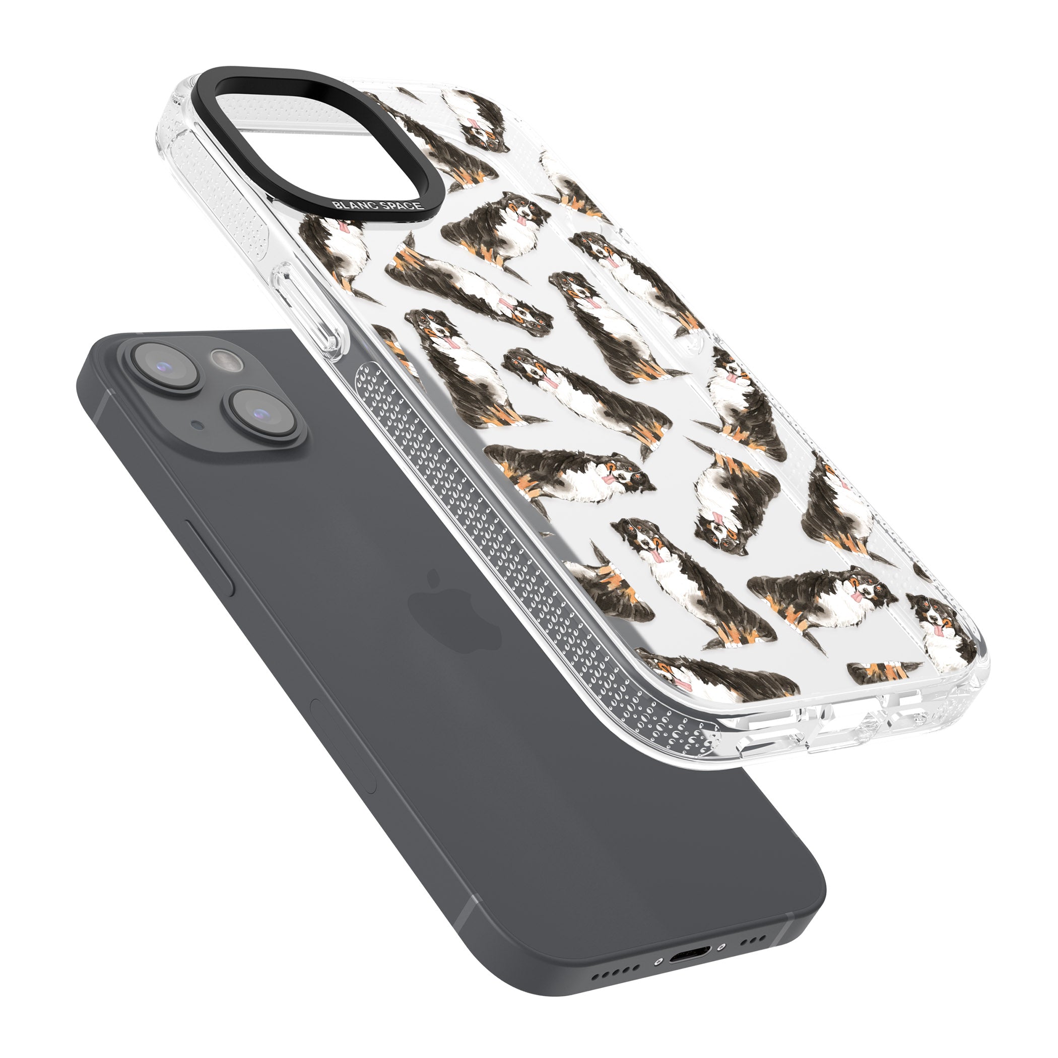 Bernese Mountain Dog Watercolour Dog Pattern iPhone 15 / 14 / 13 Clear Case Impact Air - Blanc Space